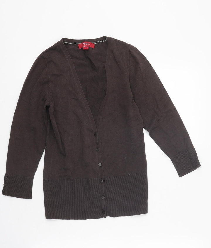 Monsoon Womens Brown V-Neck Polyester Cardigan Jumper Size 8