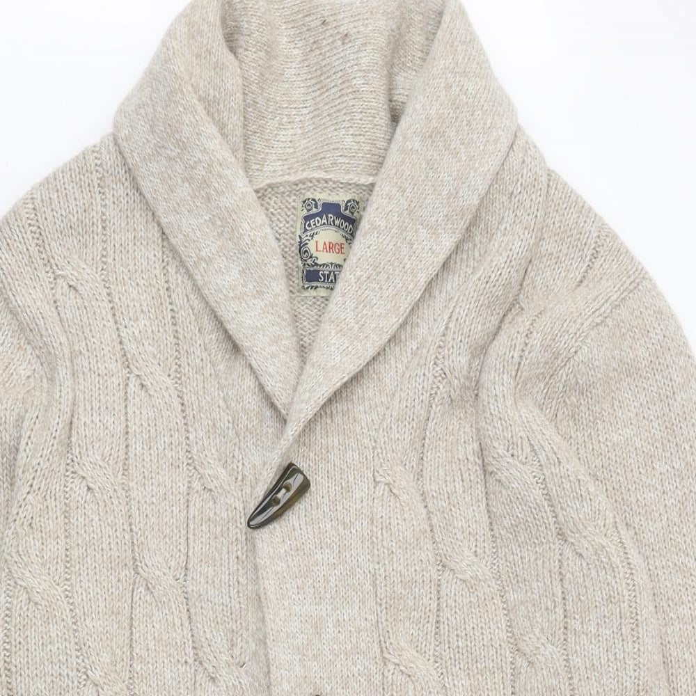Cedar Wood State Mens Beige V-Neck Polyester Cardigan Jumper Size L