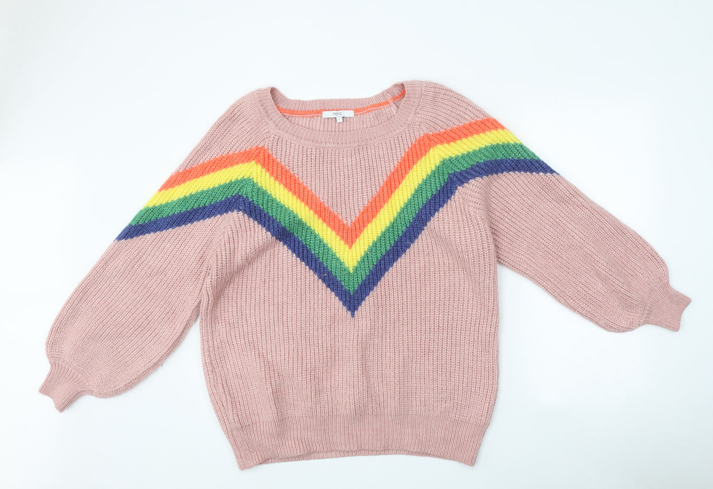 NEXT Womens Multicoloured Round Neck Striped Polyester Pullover Jumper Size L