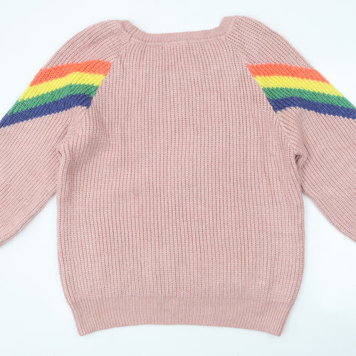 NEXT Womens Multicoloured Round Neck Striped Polyester Pullover Jumper Size L