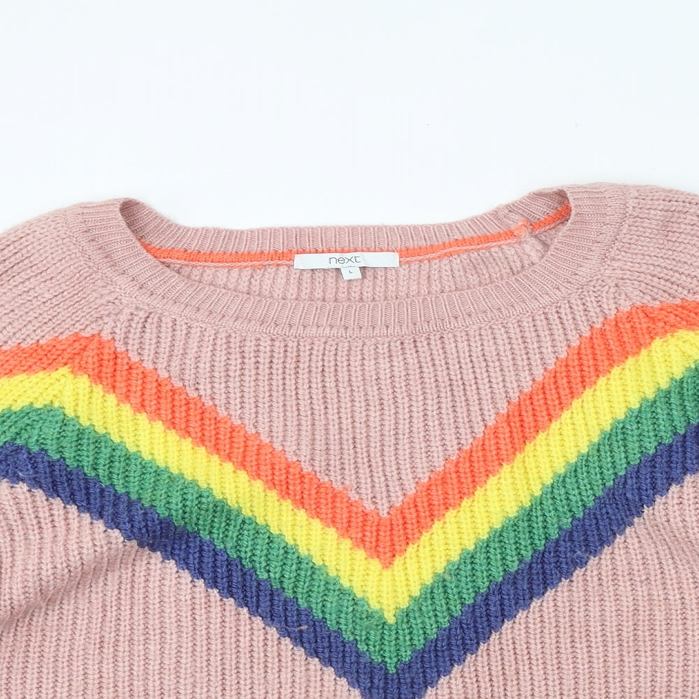 NEXT Womens Multicoloured Round Neck Striped Polyester Pullover Jumper Size L
