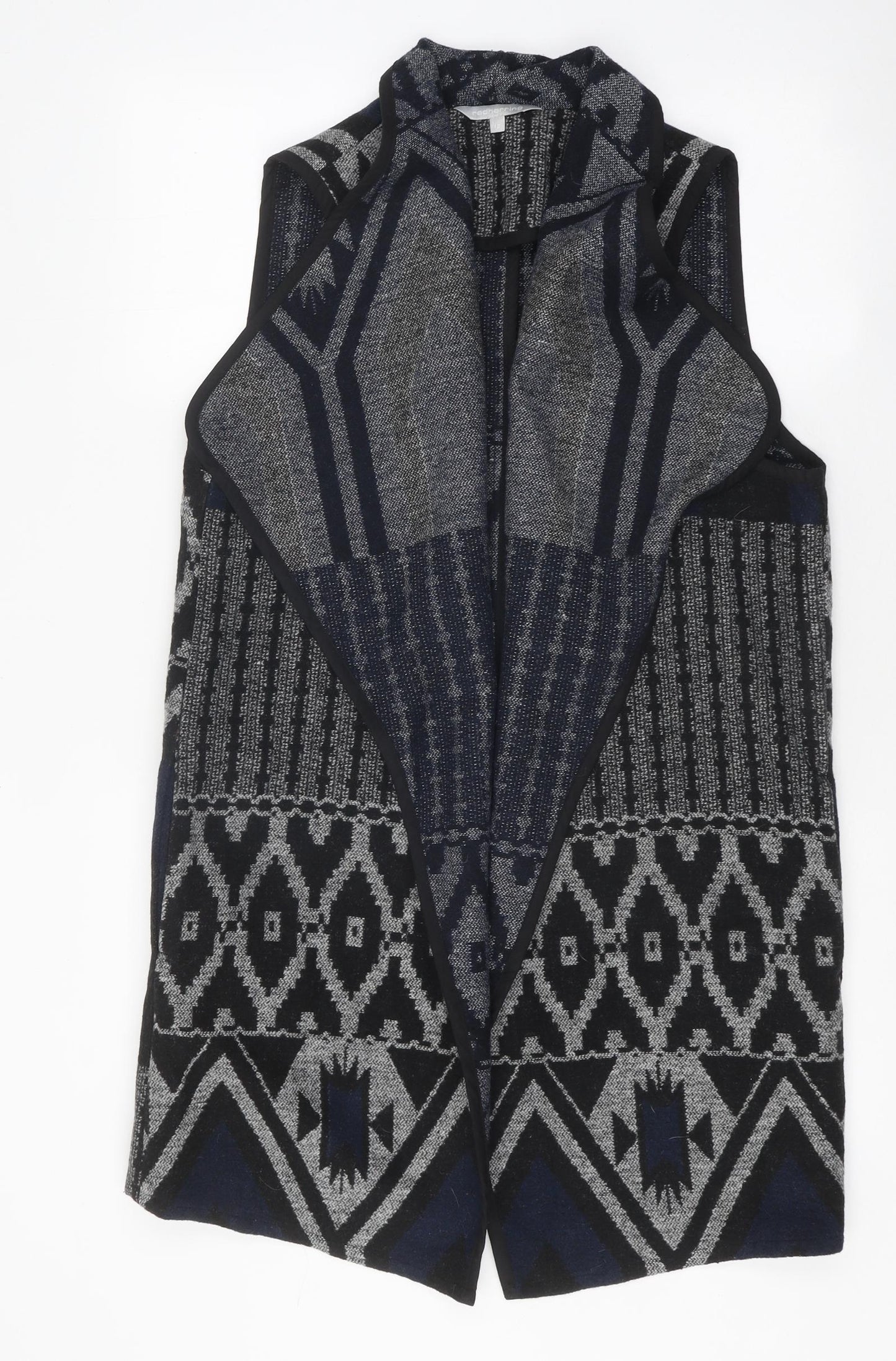 Red Herring Womens Grey Collared Geometric Polyester Cardigan Jumper Size 12