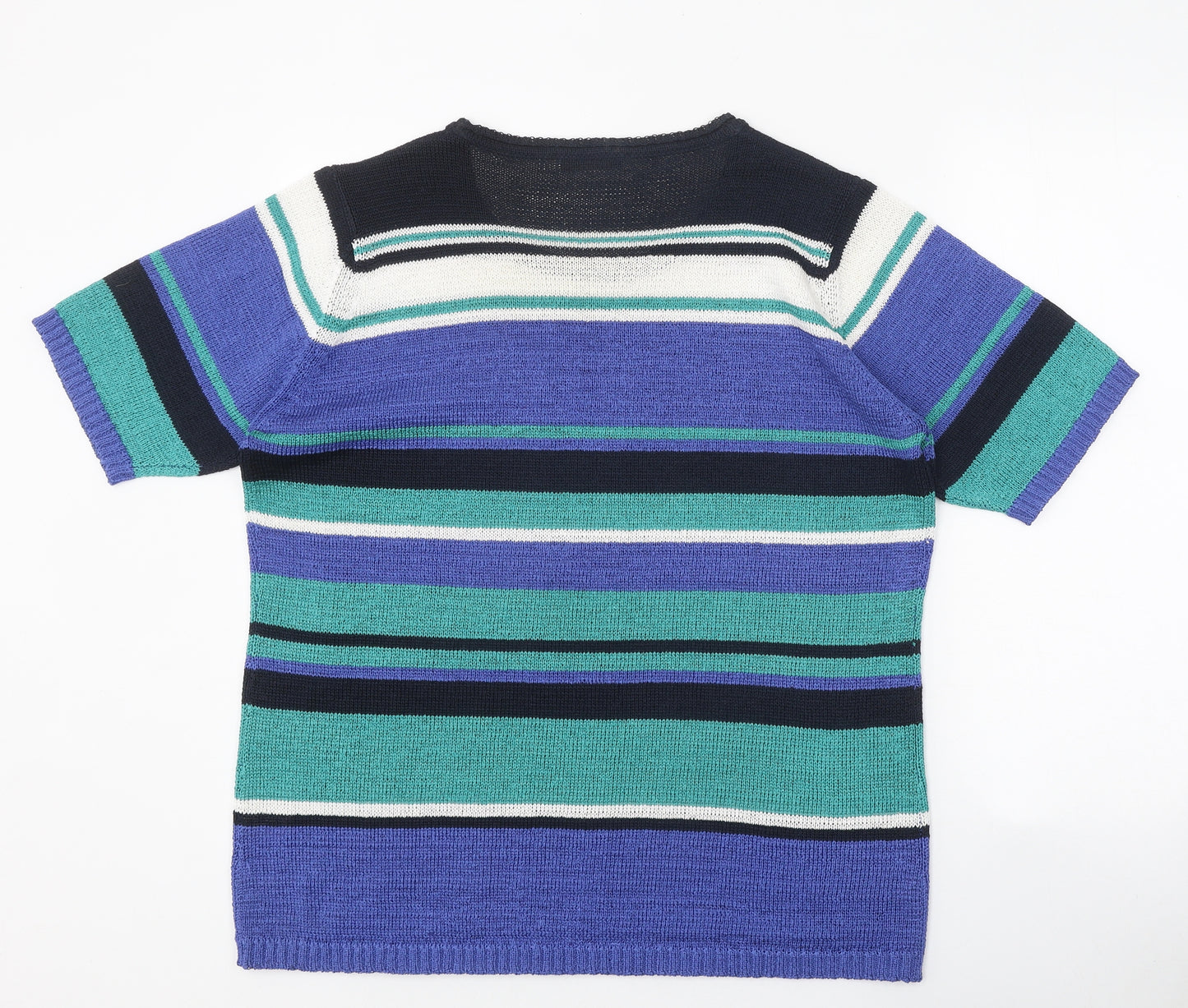 EWM Womens Multicoloured Striped 100% Cotton Basic T-Shirt Size L Round Neck