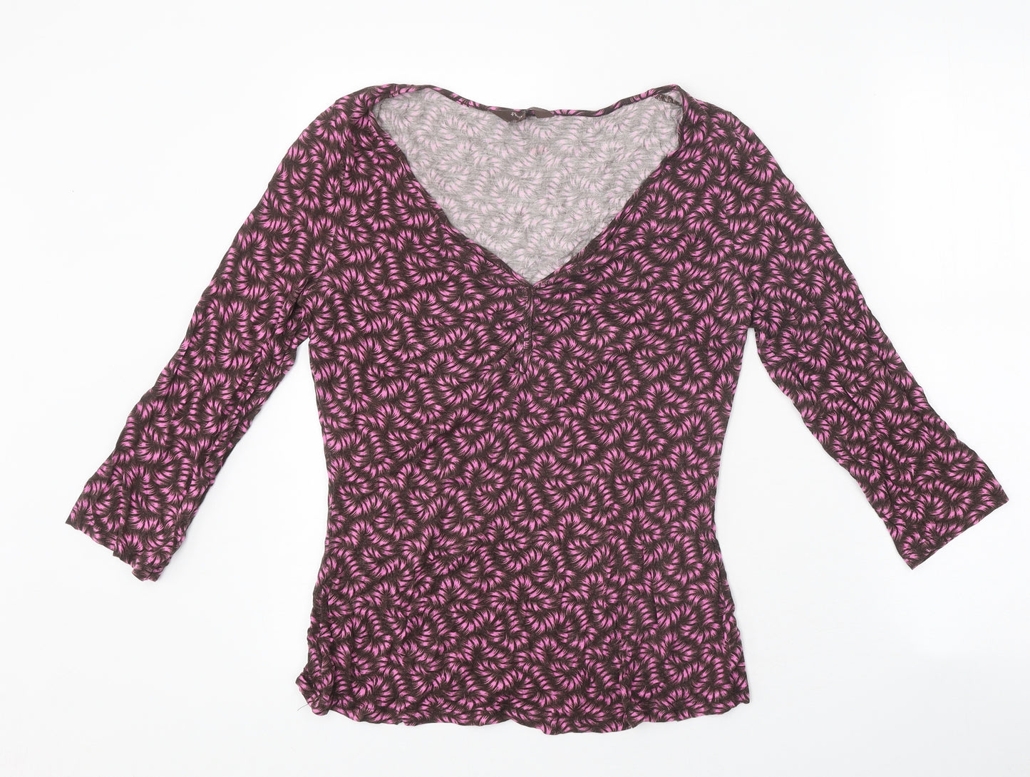 Phase Eight Womens Brown Geometric Polyester Basic T-Shirt Size 14 V-Neck