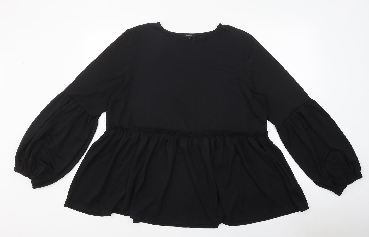 River Island Womens Black Polyester Basic T-Shirt Size 18 Round Neck - Peplum