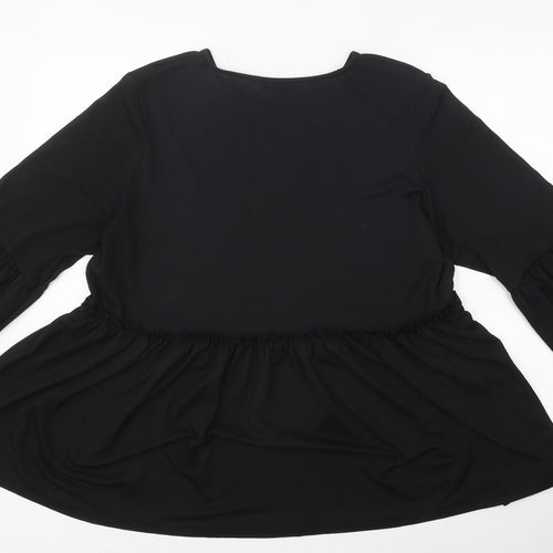 River Island Womens Black Polyester Basic T-Shirt Size 18 Round Neck - Peplum