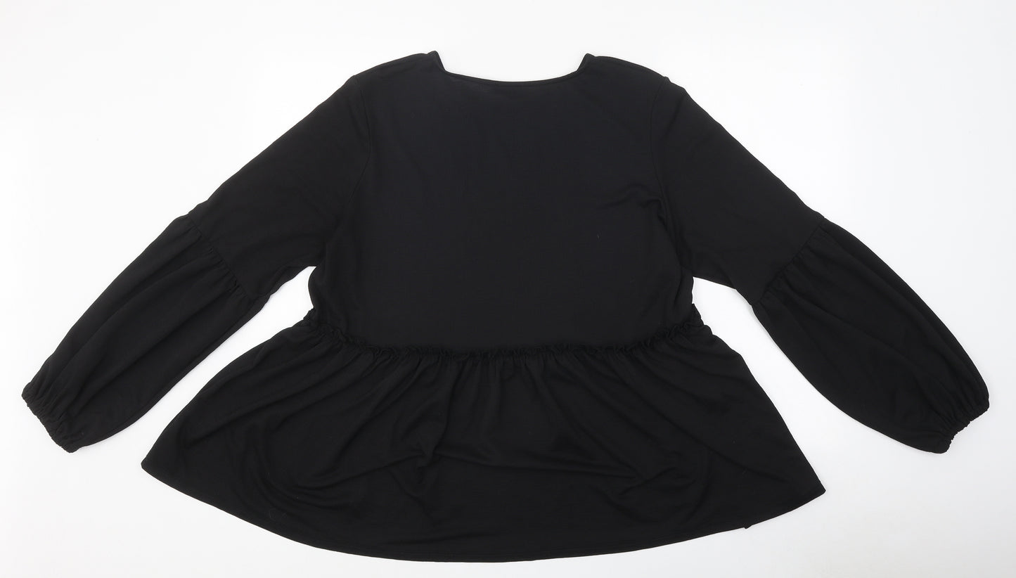 River Island Womens Black Polyester Basic T-Shirt Size 18 Round Neck - Peplum