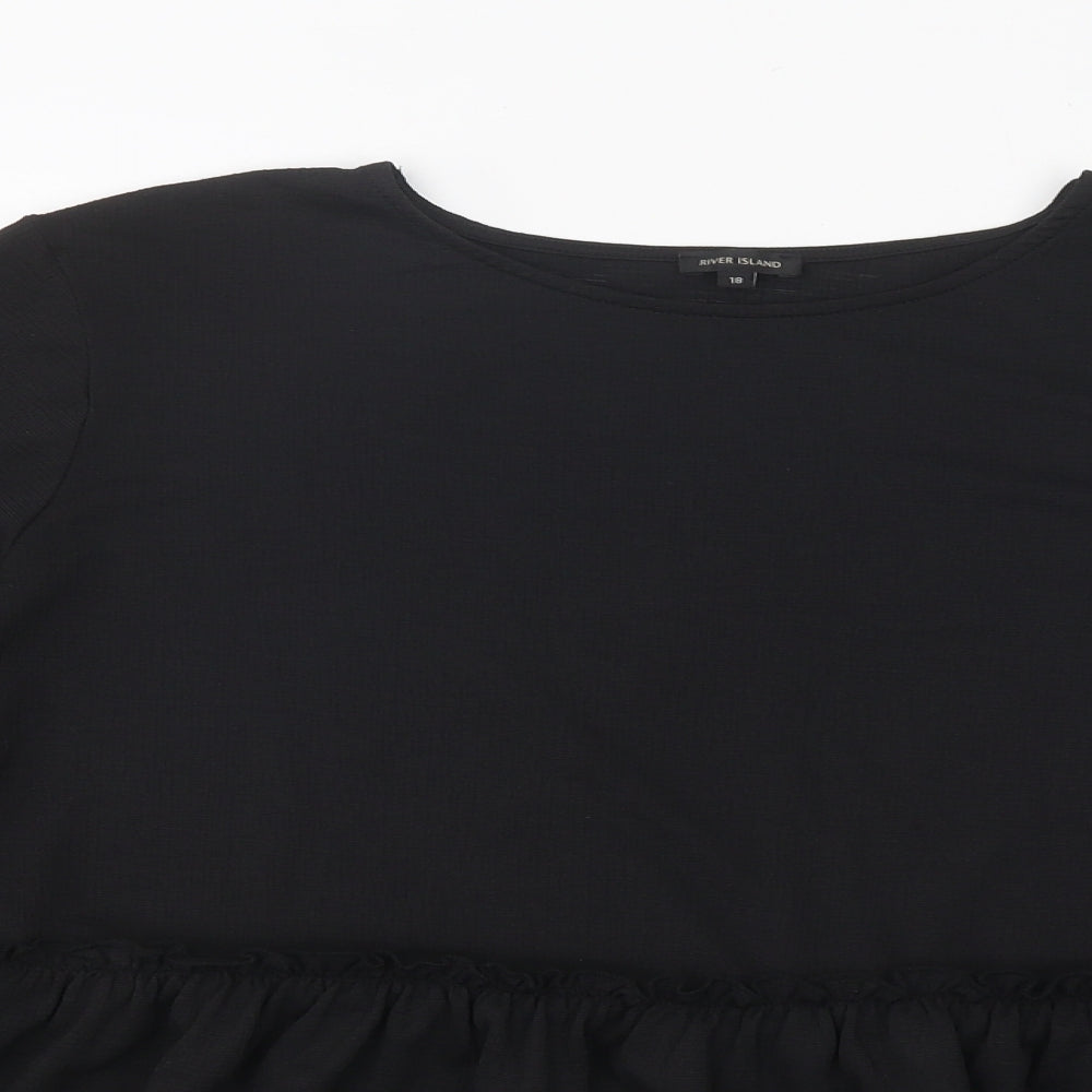 River Island Womens Black Polyester Basic T-Shirt Size 18 Round Neck - Peplum