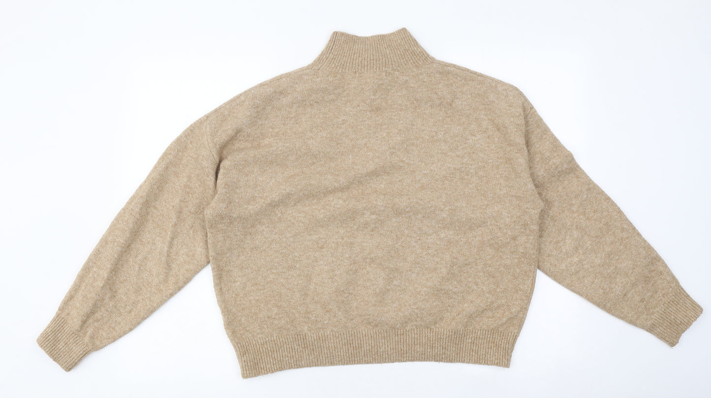 H&M Womens Beige High Neck Polyester Pullover Jumper Size M