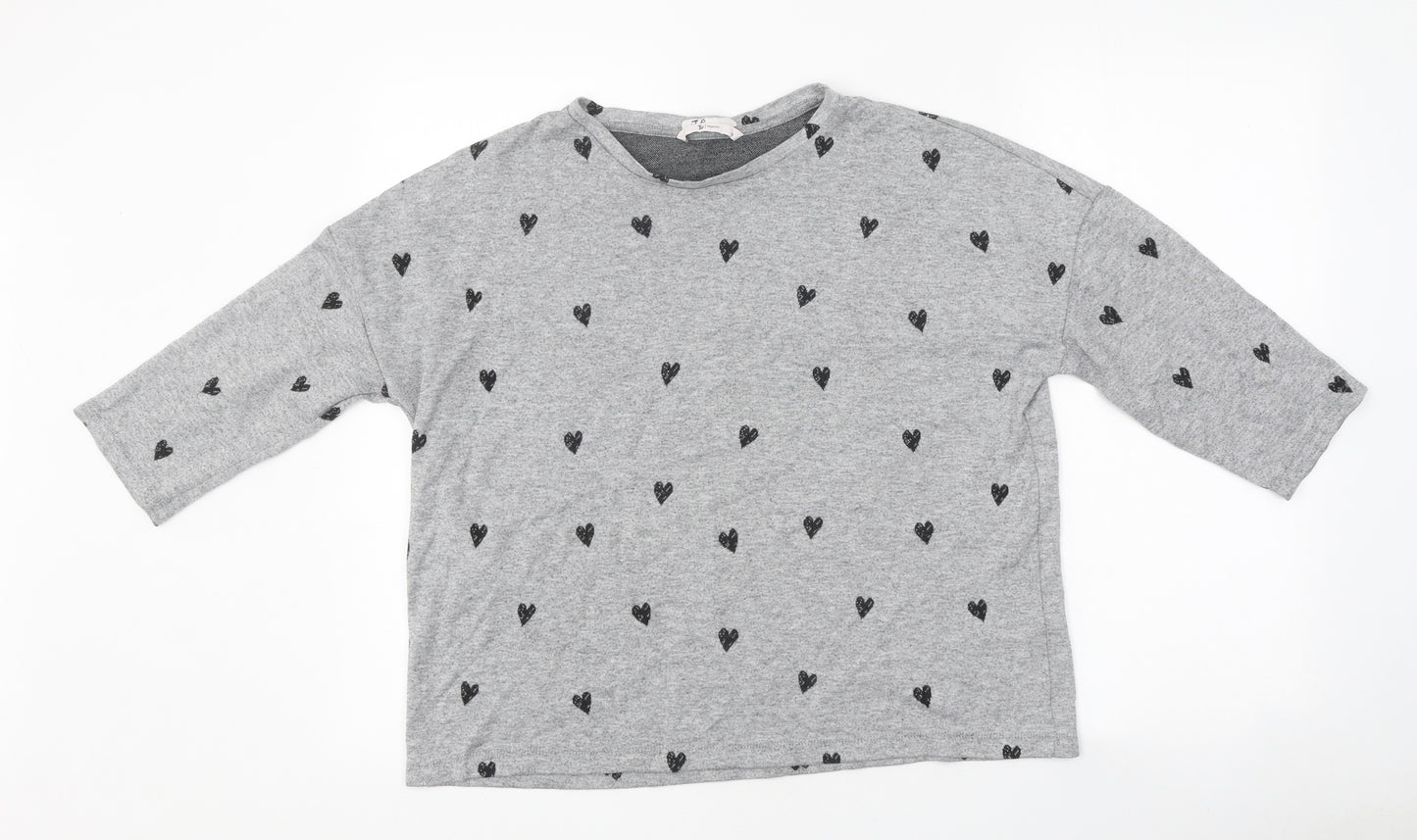 TU Womens Grey Geometric Manila Hemp Basic T-Shirt Size 6 Round Neck - Love Heart