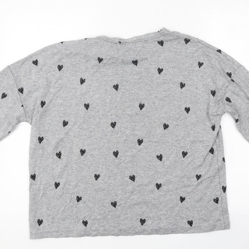 TU Womens Grey Geometric Manila Hemp Basic T-Shirt Size 6 Round Neck - Love Heart