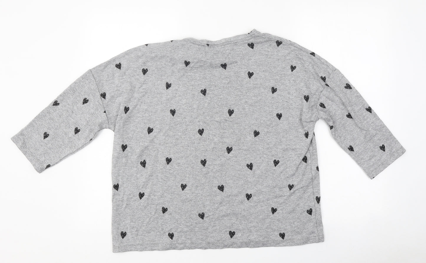 TU Womens Grey Geometric Manila Hemp Basic T-Shirt Size 6 Round Neck - Love Heart