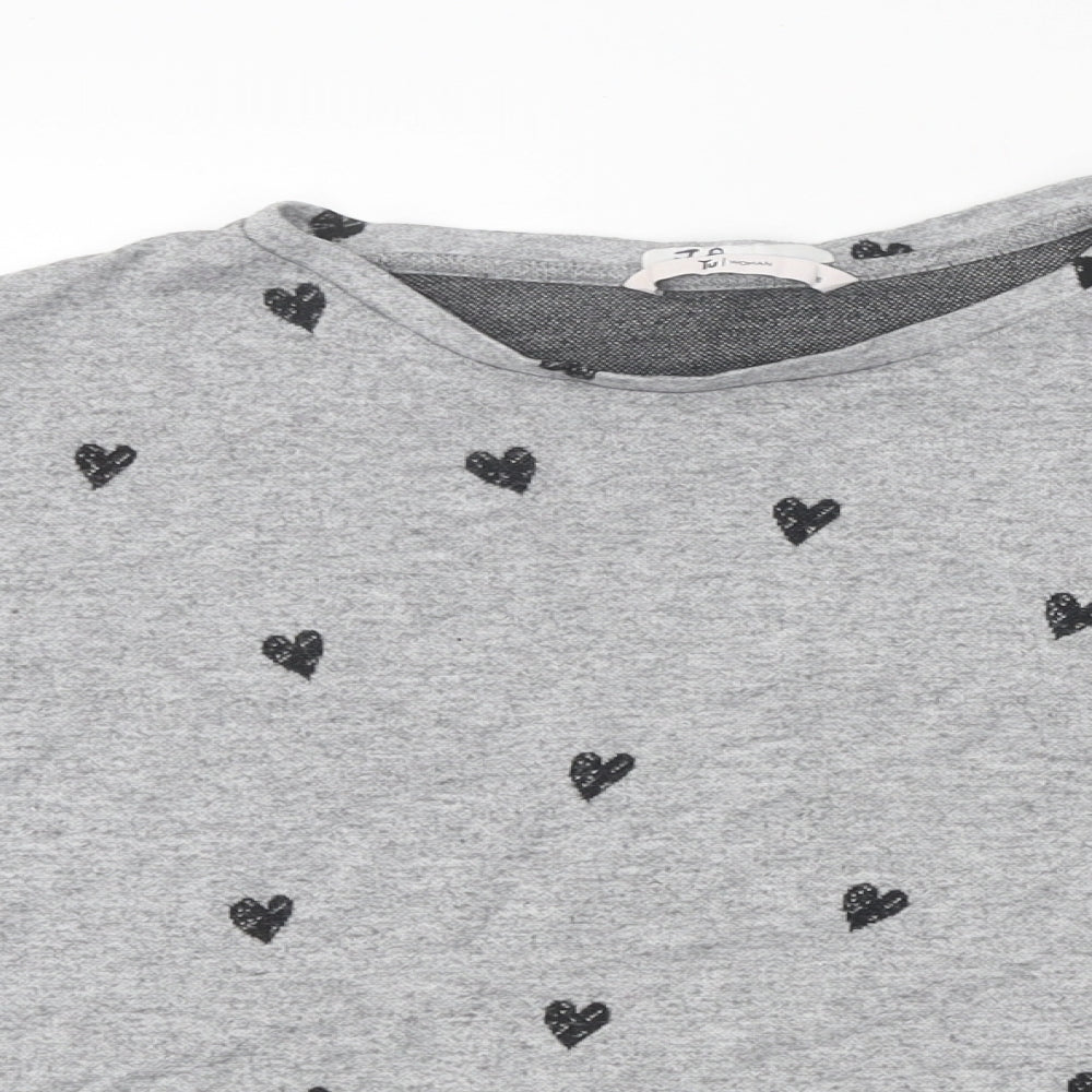 TU Womens Grey Geometric Manila Hemp Basic T-Shirt Size 6 Round Neck - Love Heart