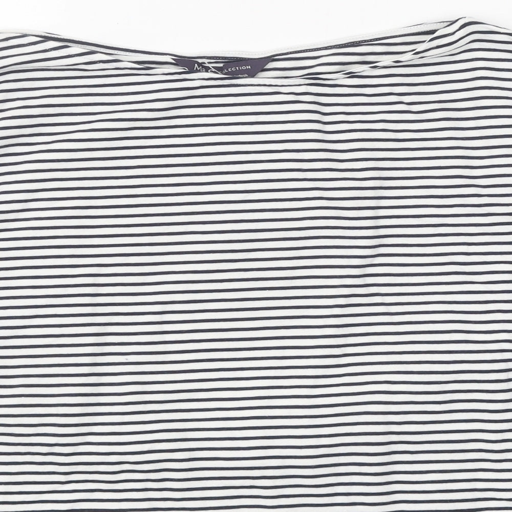 Marks and Spencer Womens White Striped Polyester Basic T-Shirt Size 16 Round Neck