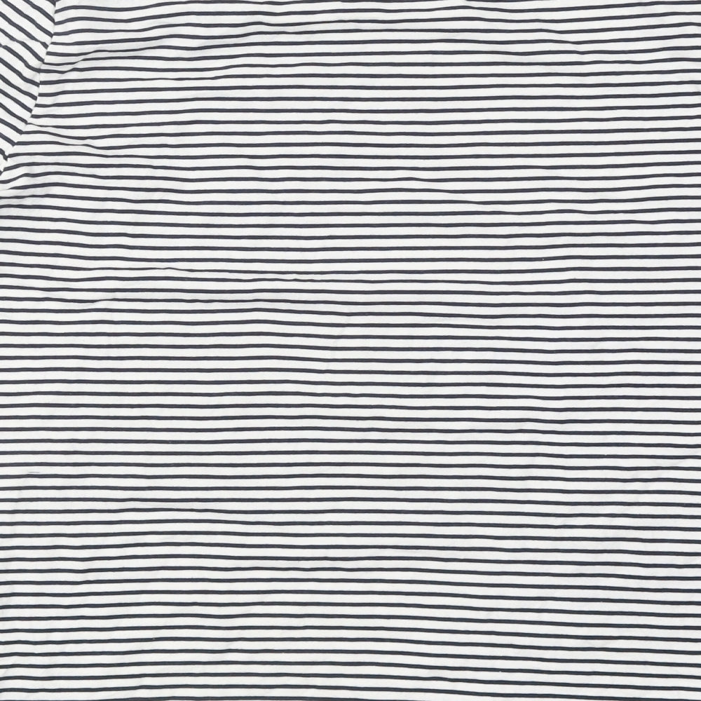 Marks and Spencer Womens White Striped Polyester Basic T-Shirt Size 16 Round Neck