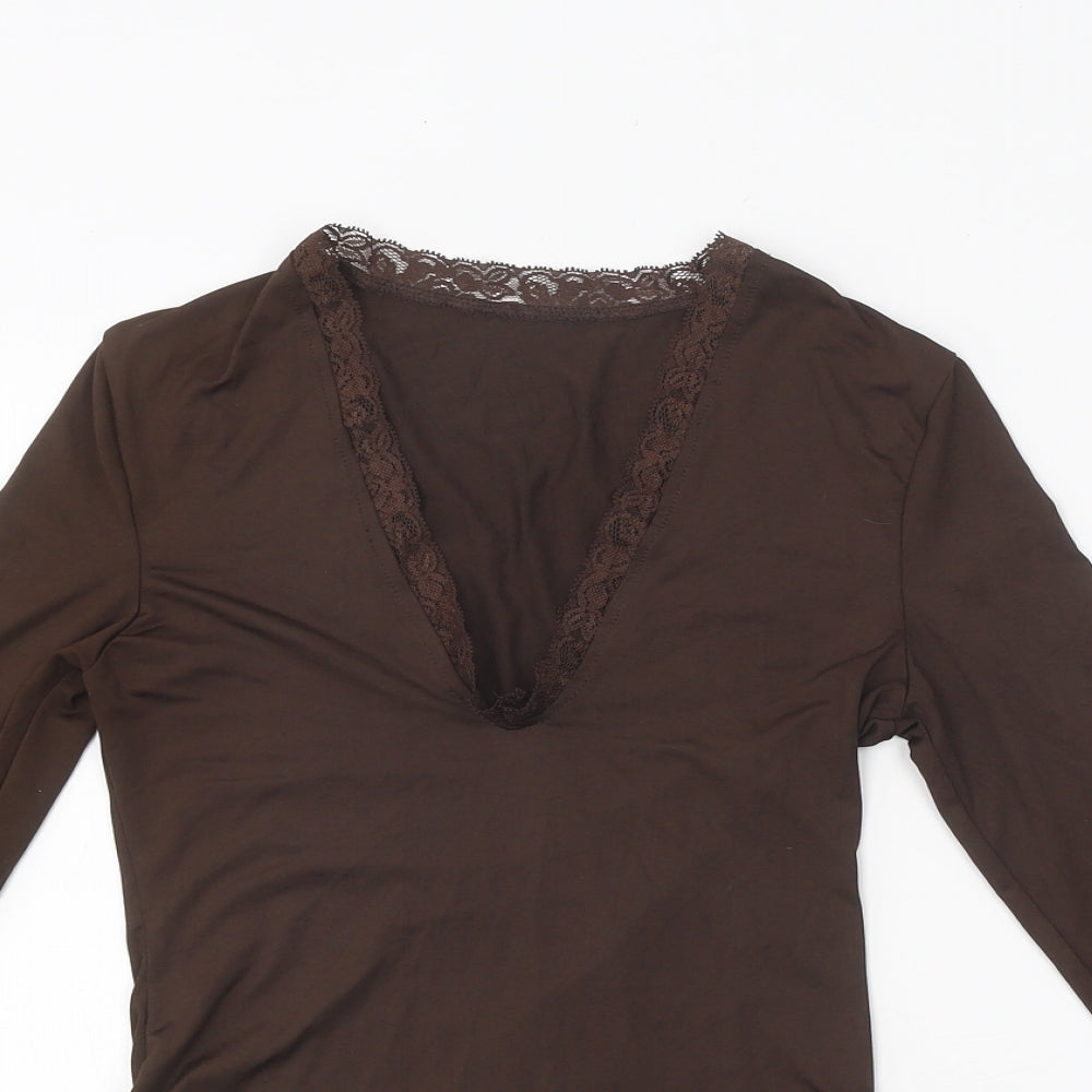 SheIn Womens Brown Polyester Bodysuit One-Piece Size XS Snap