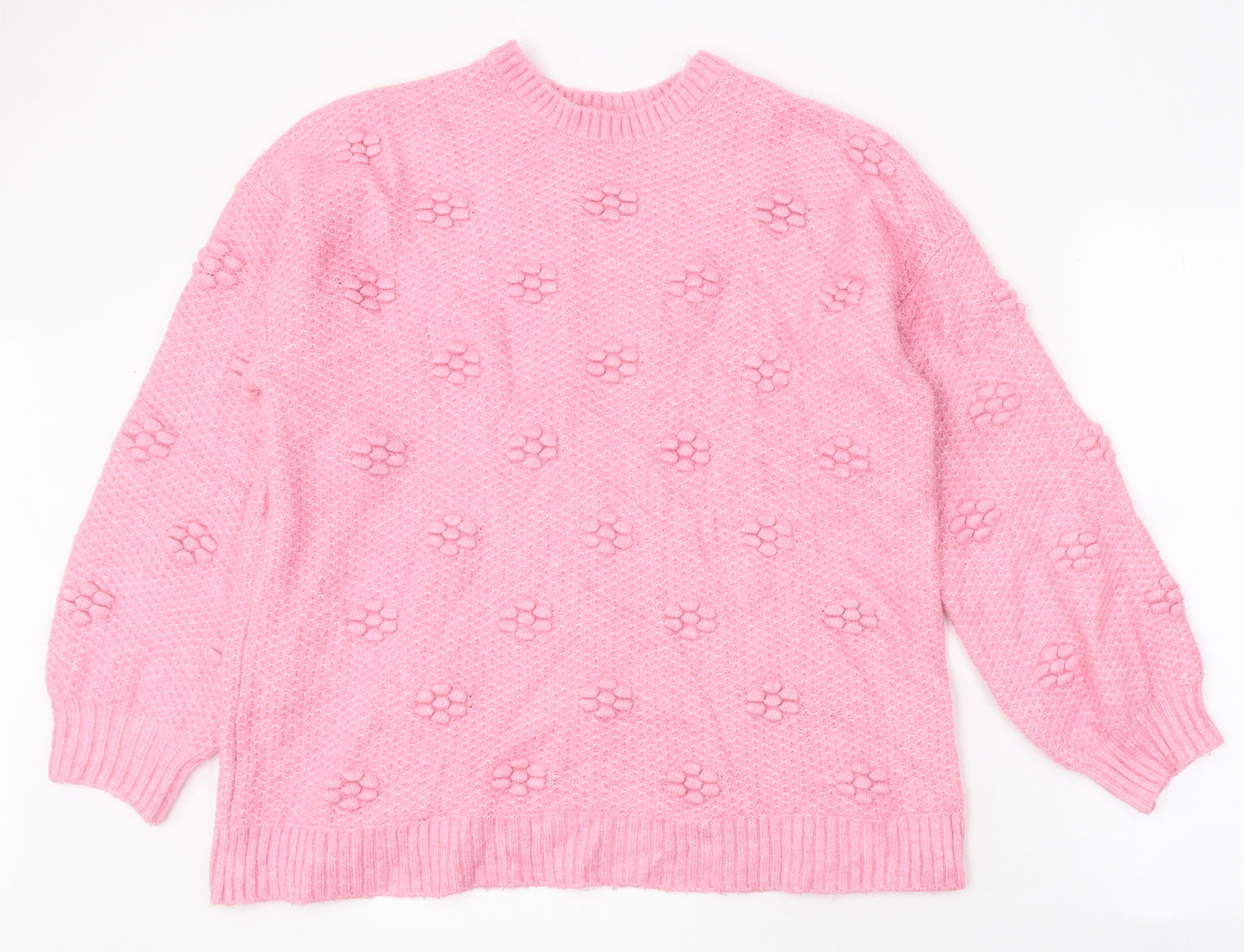 Marks and Spencer Womens Pink Round Neck Floral Polyester Pullover Jumper Size L