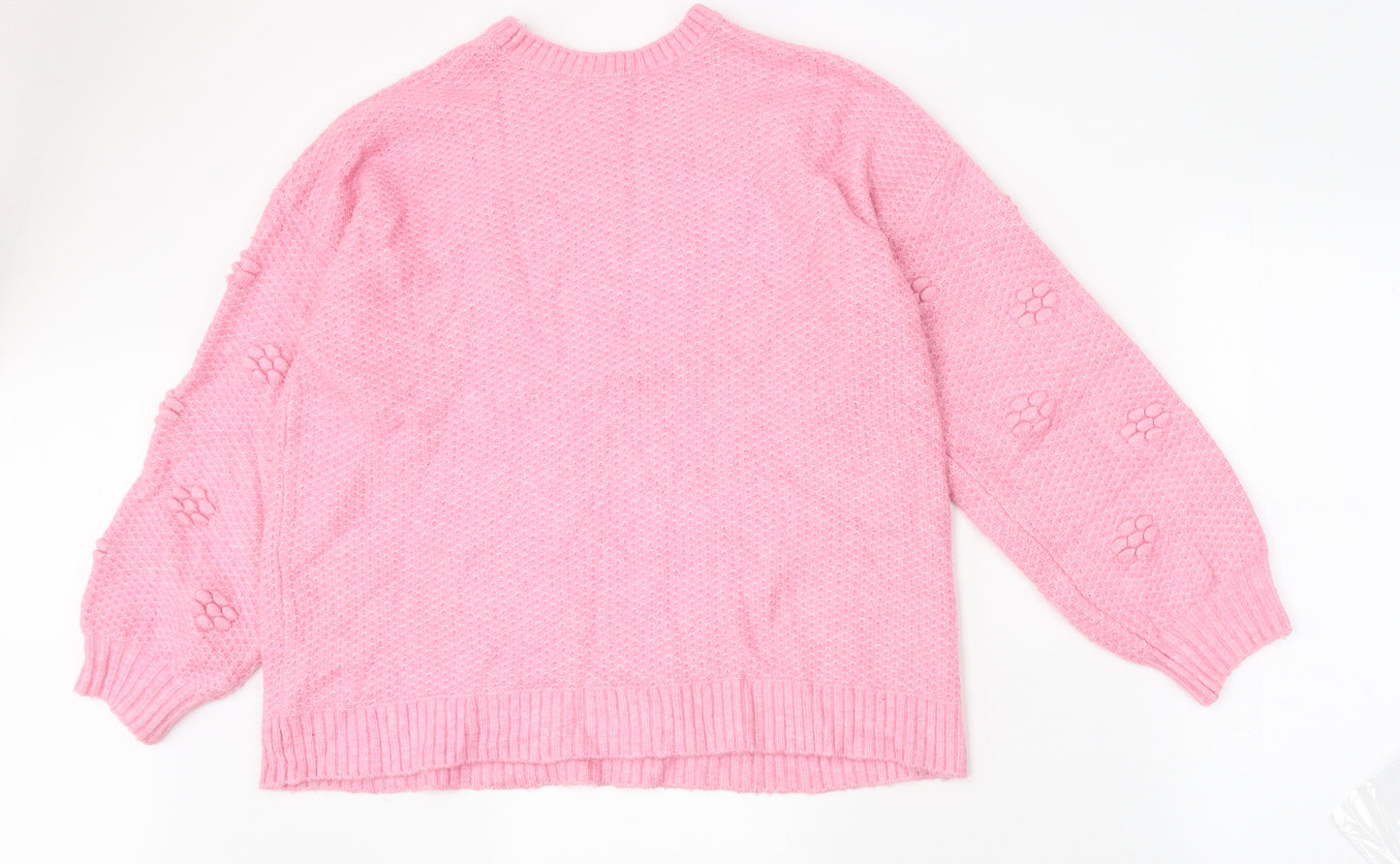 Marks and Spencer Womens Pink Round Neck Floral Polyester Pullover Jumper Size L