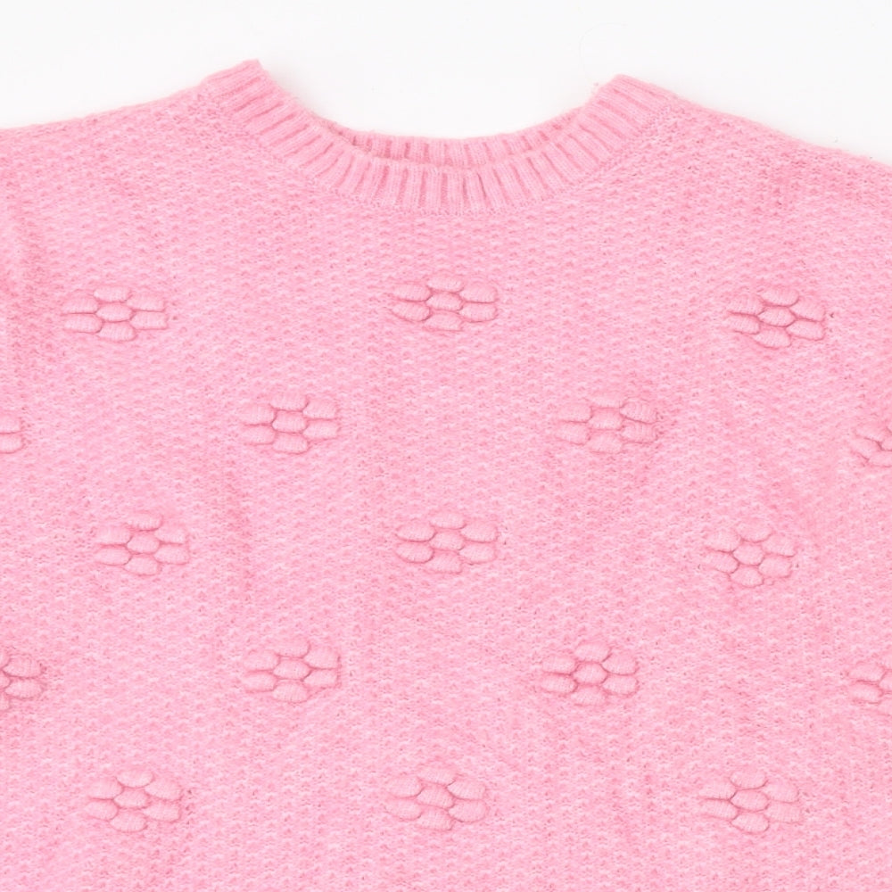 Marks and Spencer Womens Pink Round Neck Floral Polyester Pullover Jumper Size L