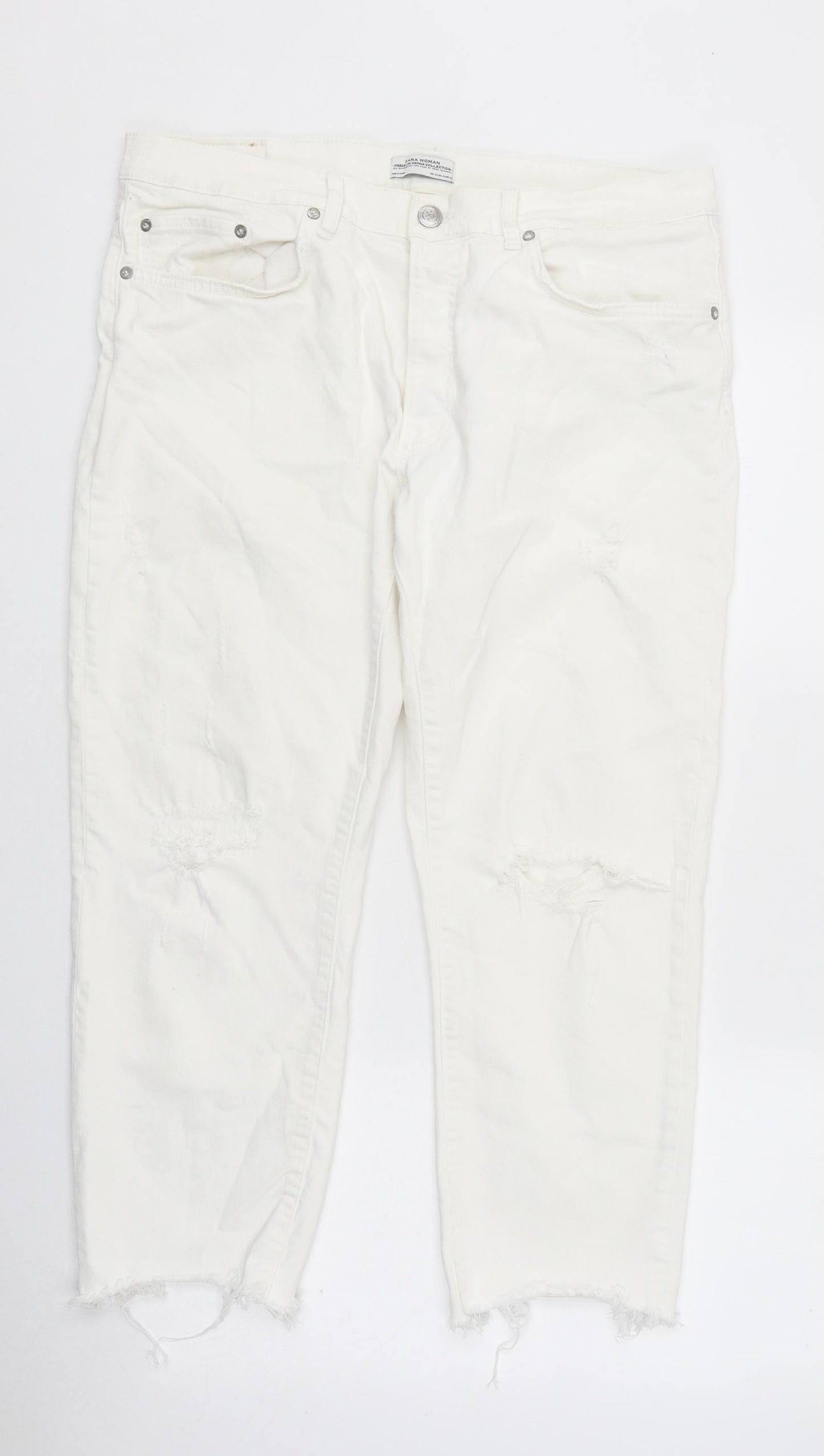 Zara Womens White Cotton Straight Jeans Size 38 in L28 in Regular Zip