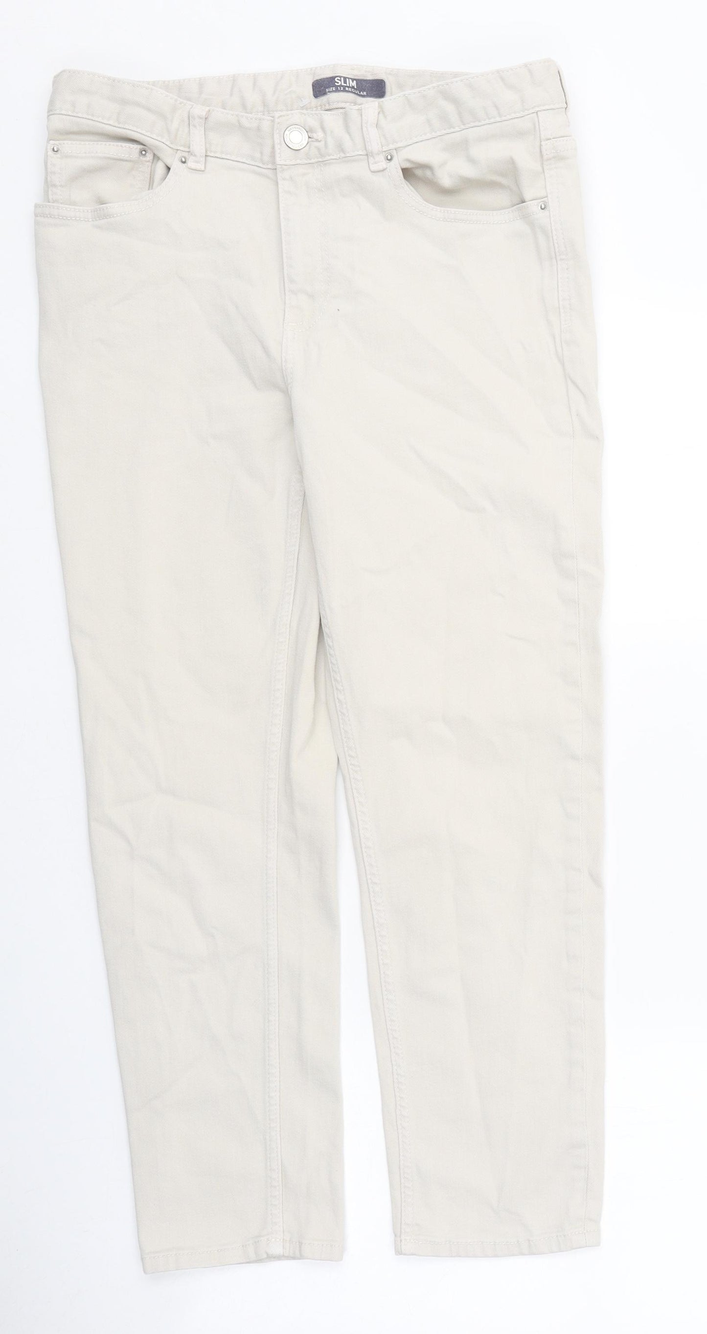 Marks and Spencer Womens Beige Polyester Straight Jeans Size 12 L29 in Slim Zip