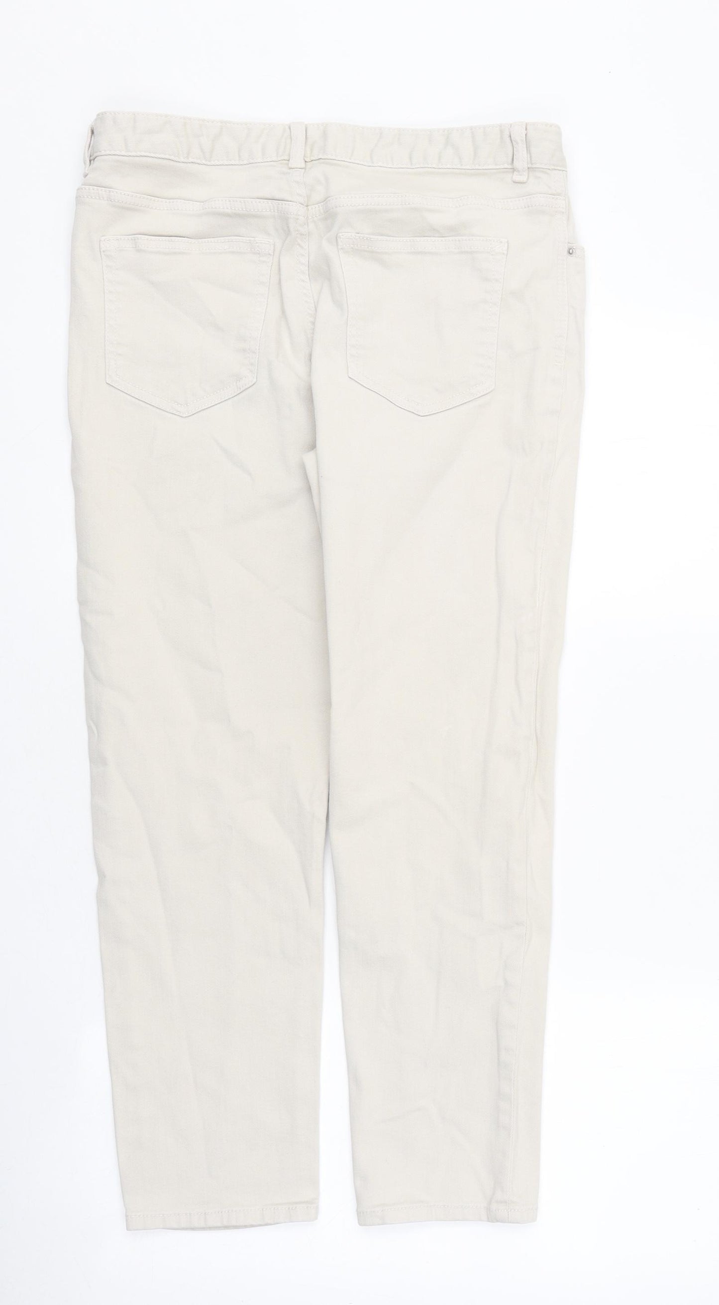 Marks and Spencer Womens Beige Polyester Straight Jeans Size 12 L29 in Slim Zip