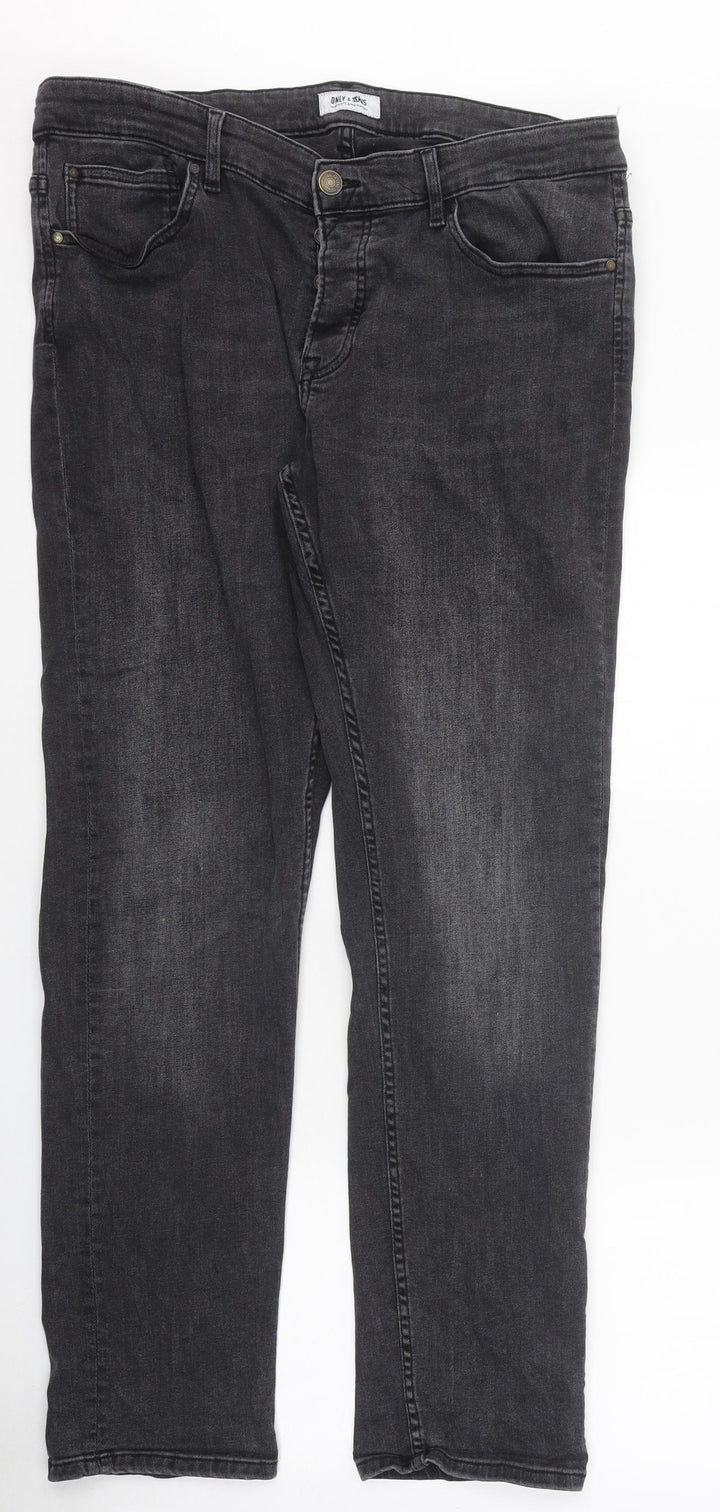 ONLY & SONS Womens Black 100% Cotton Straight Jeans Size 34 in L30 in Slim Zip