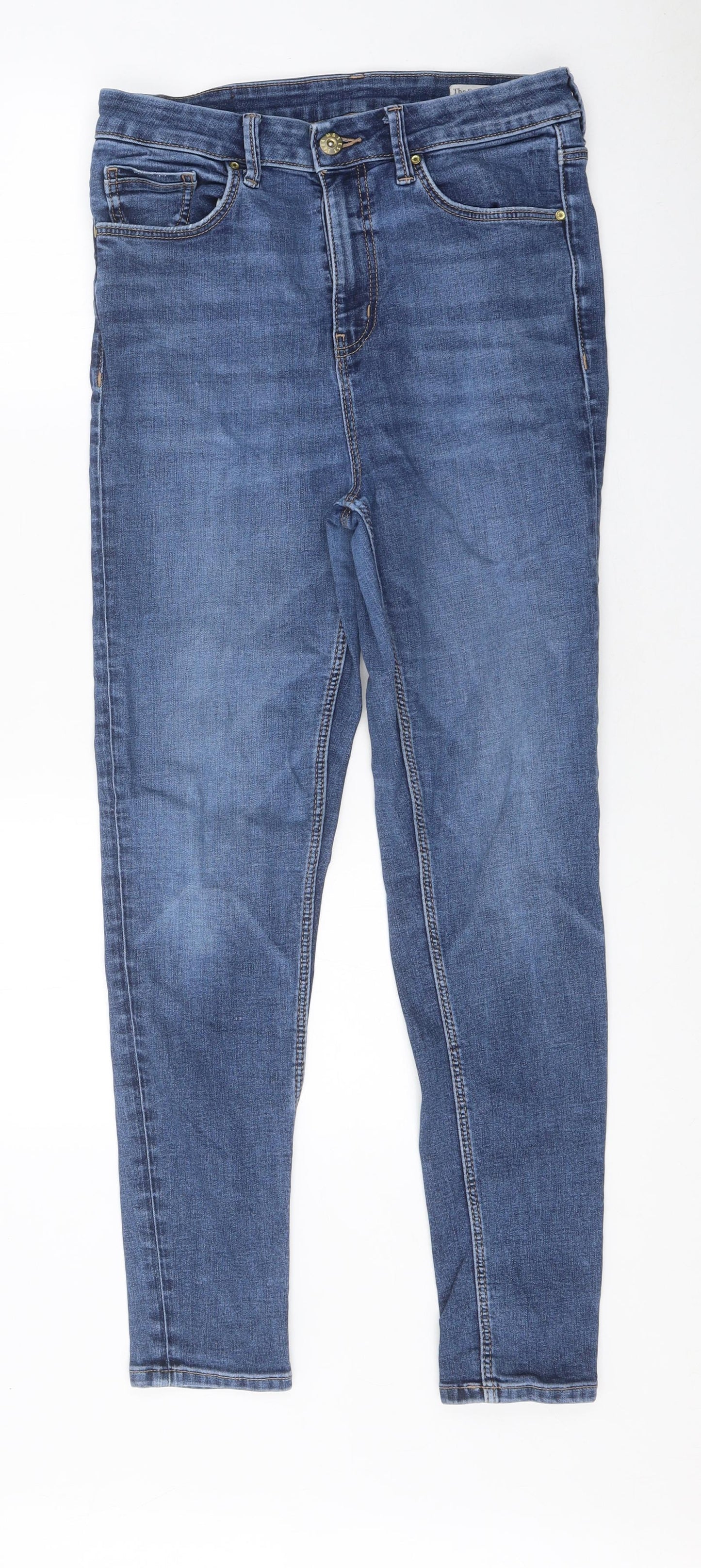 Marks and Spencer Womens Blue 100% Cotton Skinny Jeans Size 14 L26 in Regular Zip