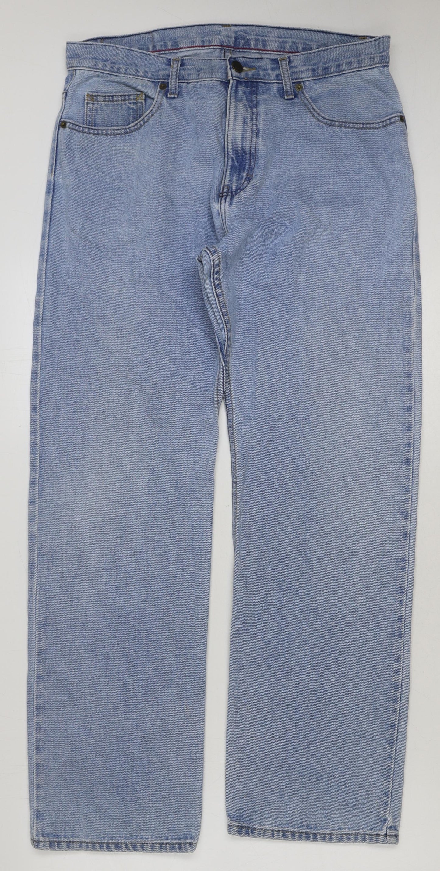 Marks and Spencer Mens Blue Cotton Straight Jeans Size 34 in L31 in Regular Button