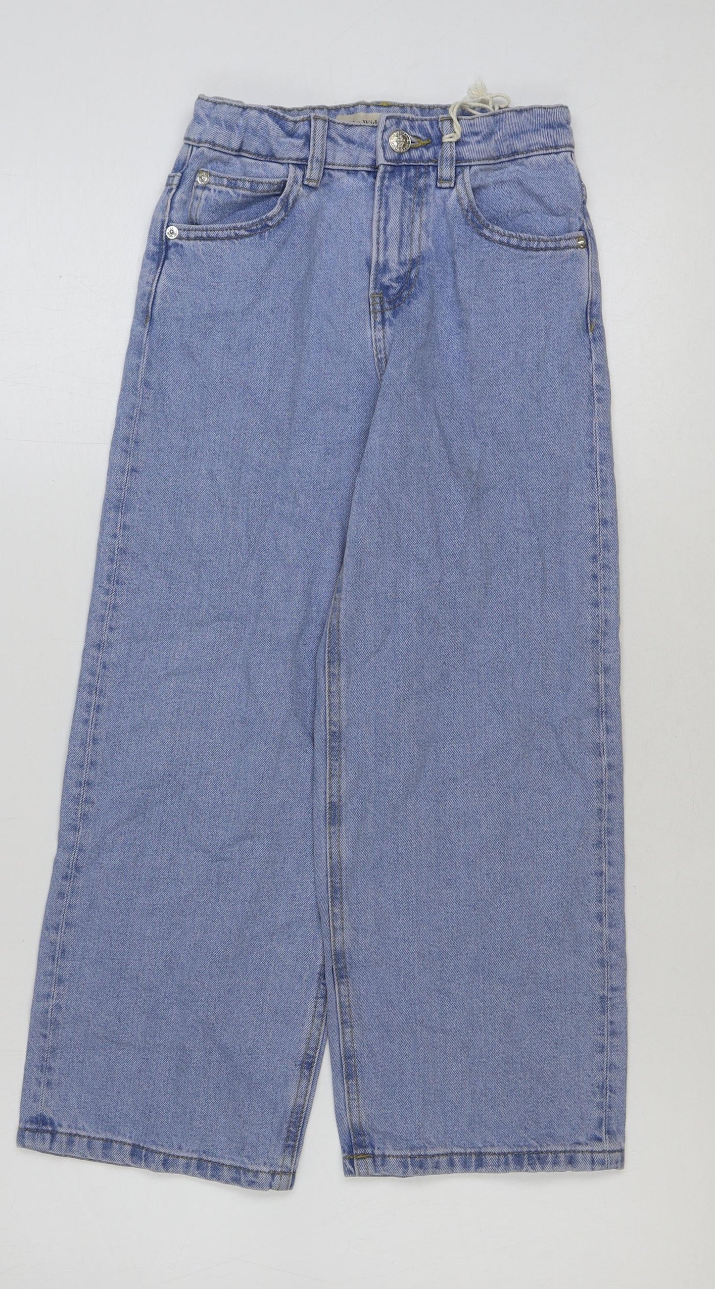 Marks and Spencer Girls Blue Cotton Wide-Leg Jeans Size 8-9 Years Regular Button