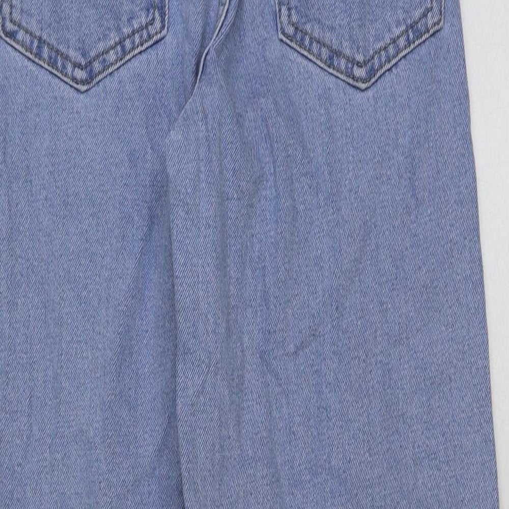 Marks and Spencer Girls Blue Cotton Wide-Leg Jeans Size 8-9 Years Regular Button