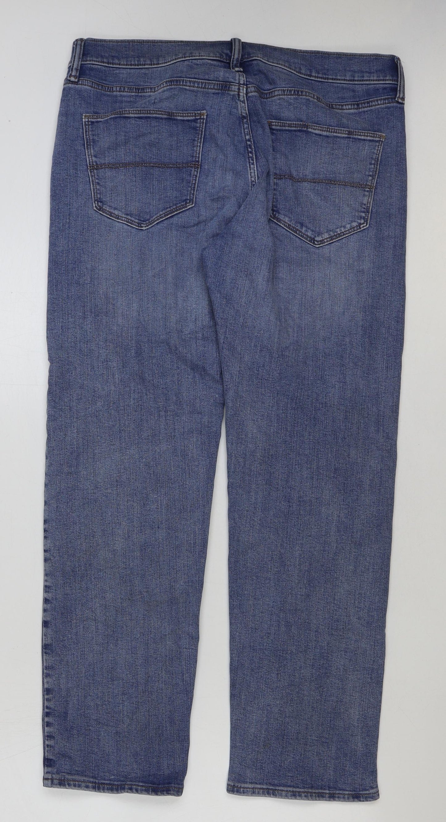 Marks and Spencer Mens Blue Cotton Straight Jeans Size 34 in L31 in Regular Button