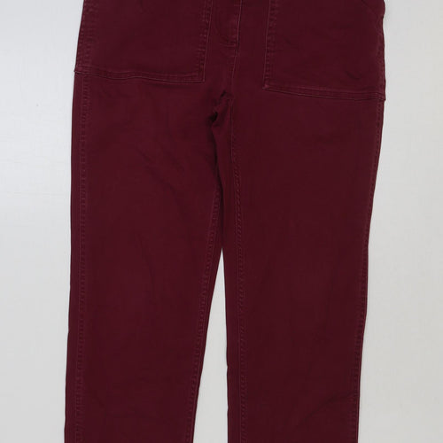 Marks and Spencer Womens Red Cotton Trousers Size 10 L26 in Slim Button