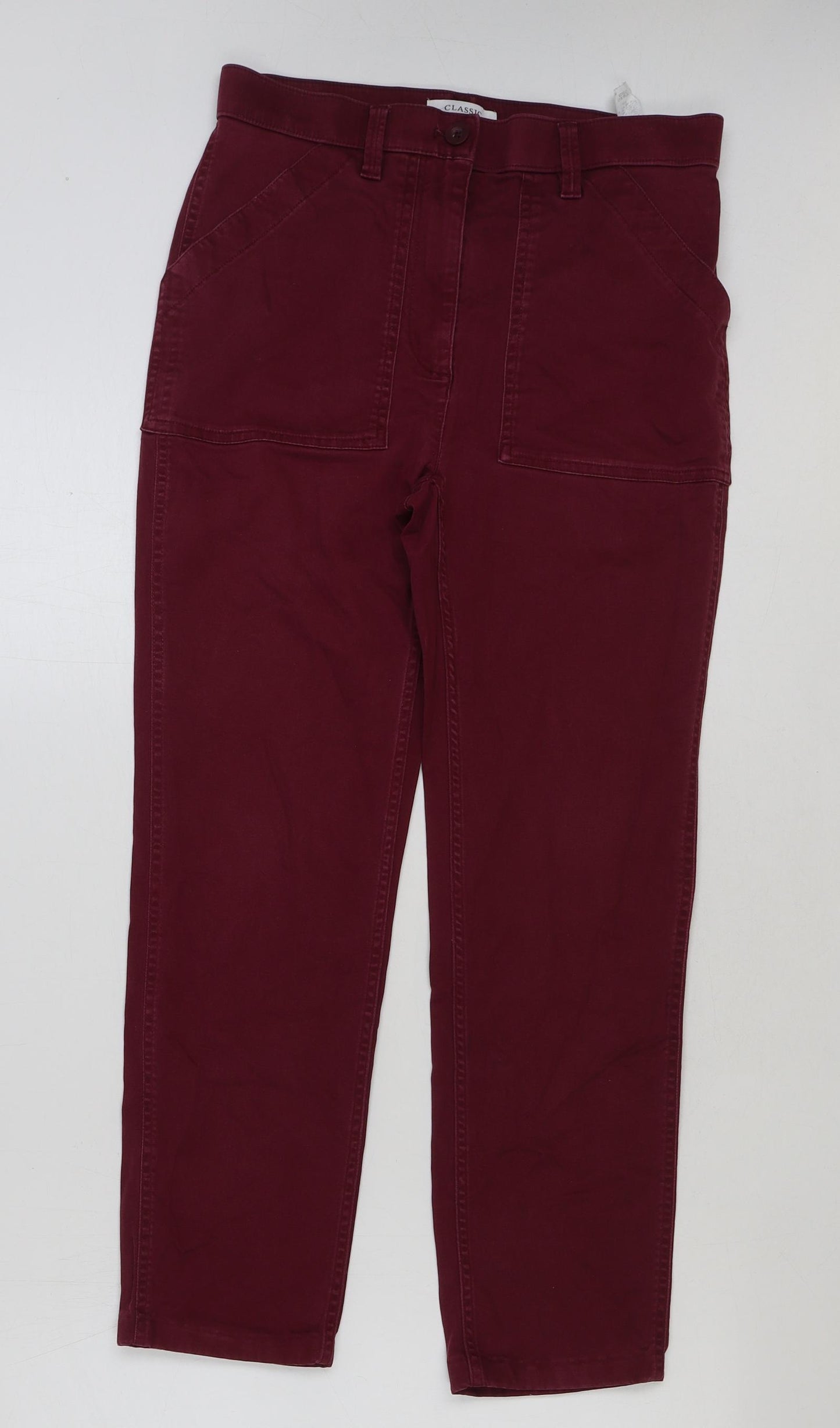 Marks and Spencer Womens Red Cotton Trousers Size 10 L26 in Slim Button