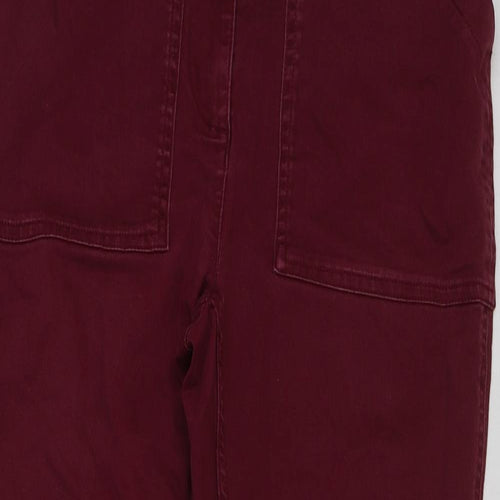 Marks and Spencer Womens Red Cotton Trousers Size 10 L26 in Slim Button