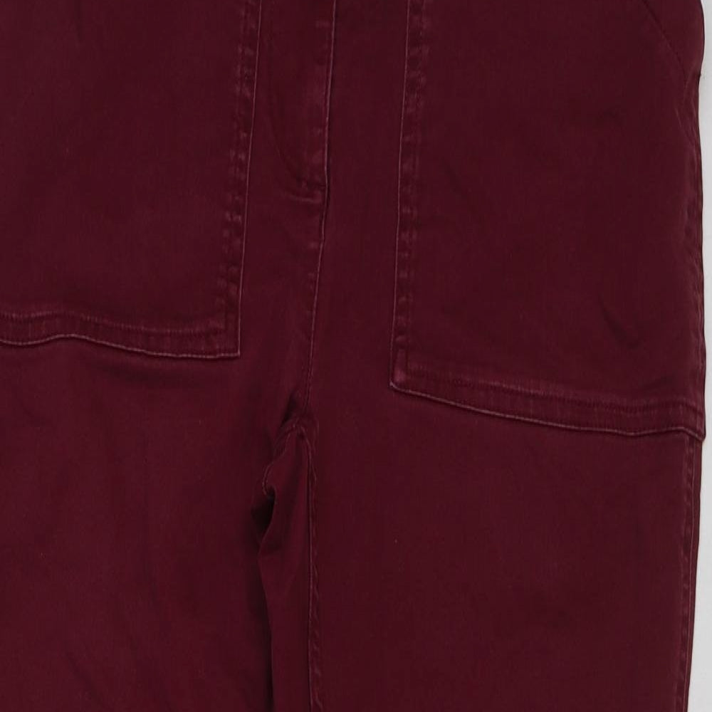 Marks and Spencer Womens Red Cotton Trousers Size 10 L26 in Slim Button