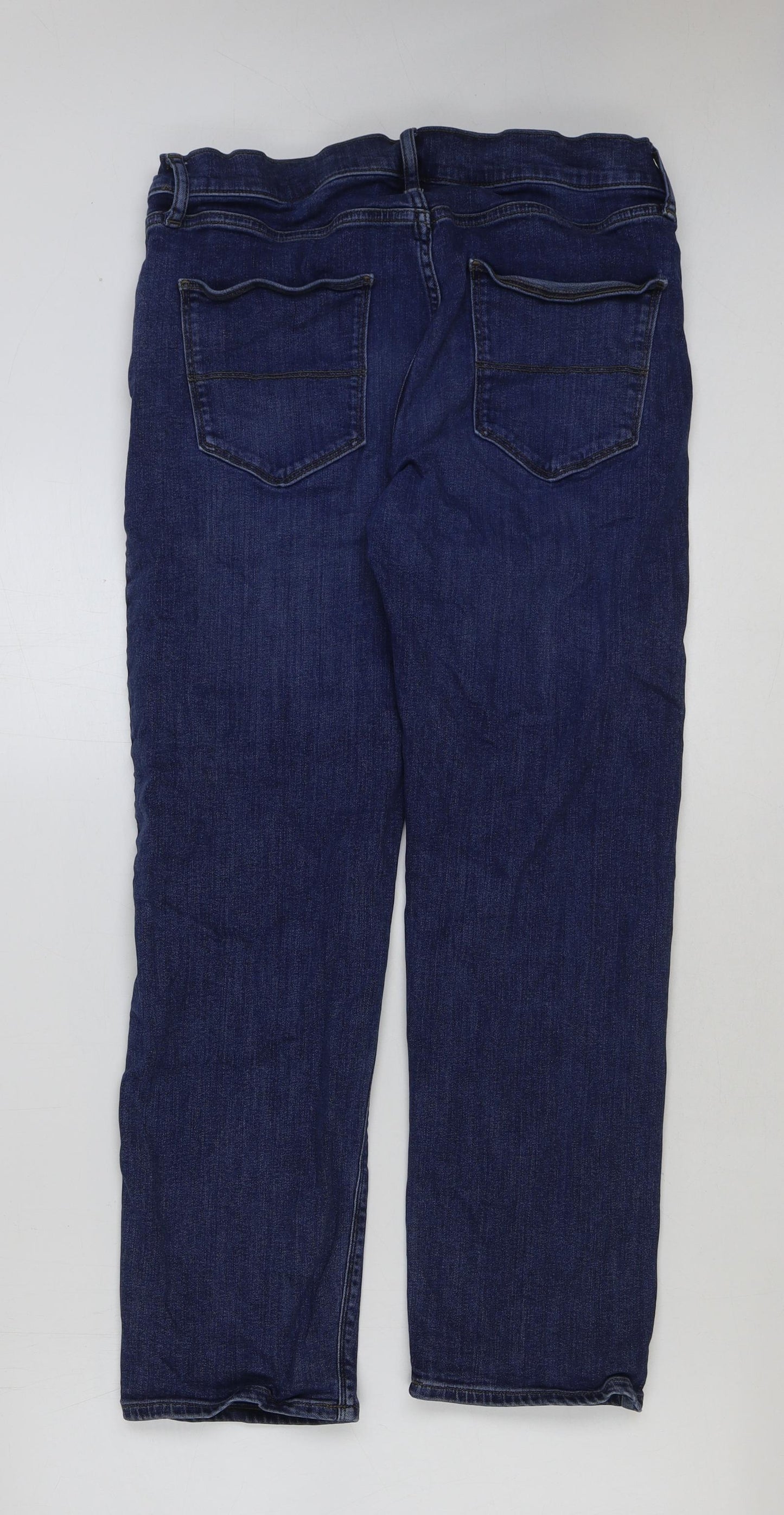 Marks and Spencer Mens Blue Cotton Straight Jeans Size 34 in L29 in Regular Button