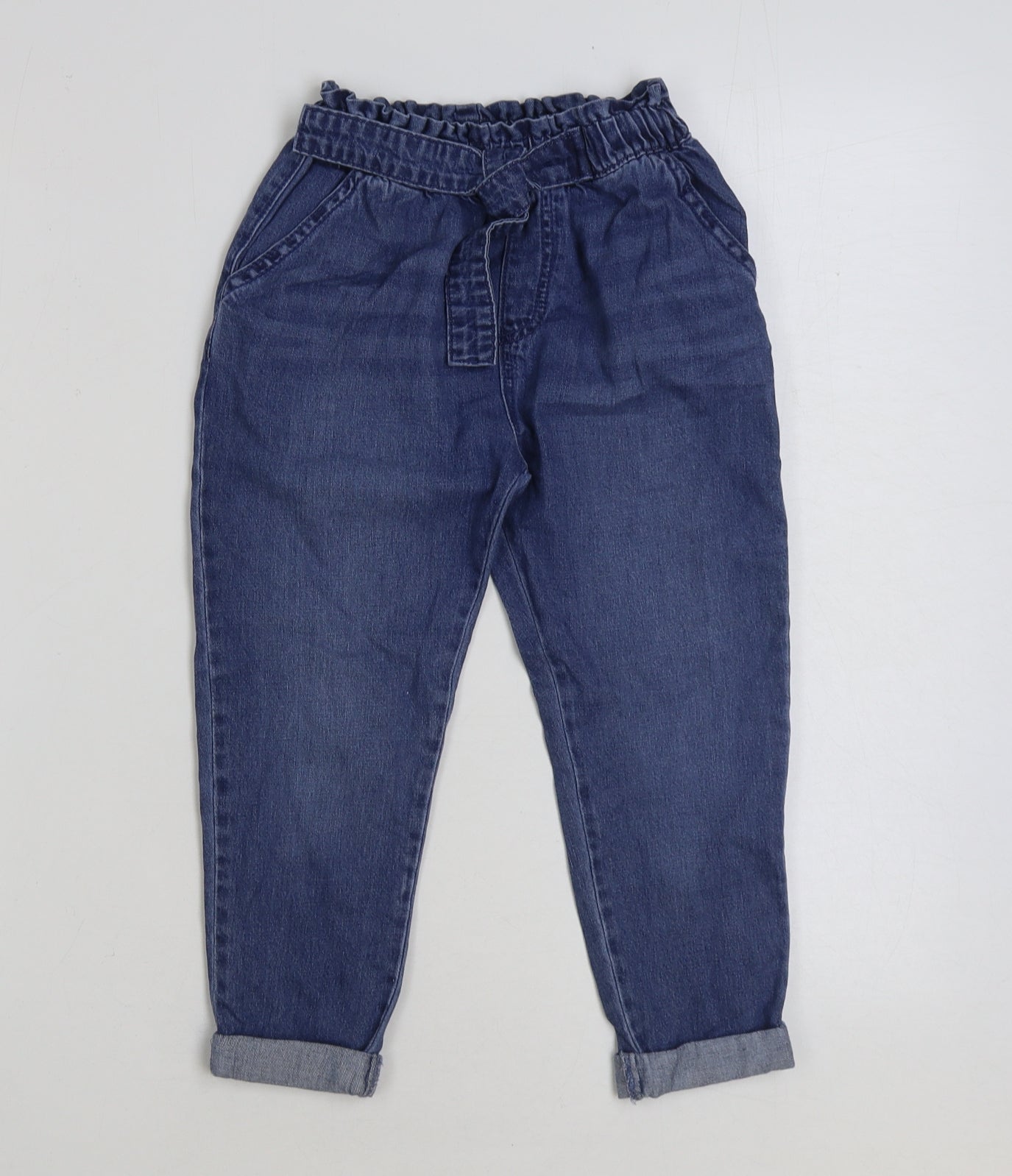 Marks and Spencer Girls Blue Cotton Straight Jeans Size 4-5 Years Regular Tie