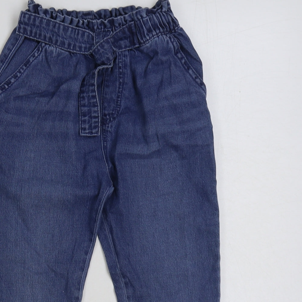 Marks and Spencer Girls Blue Cotton Straight Jeans Size 4-5 Years Regular Tie