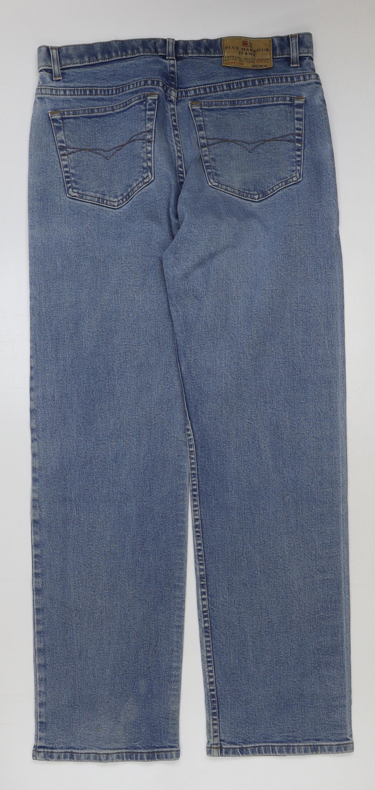 Blue Harbour Mens Blue Cotton Straight Jeans Size 34 in L31 in Regular Button