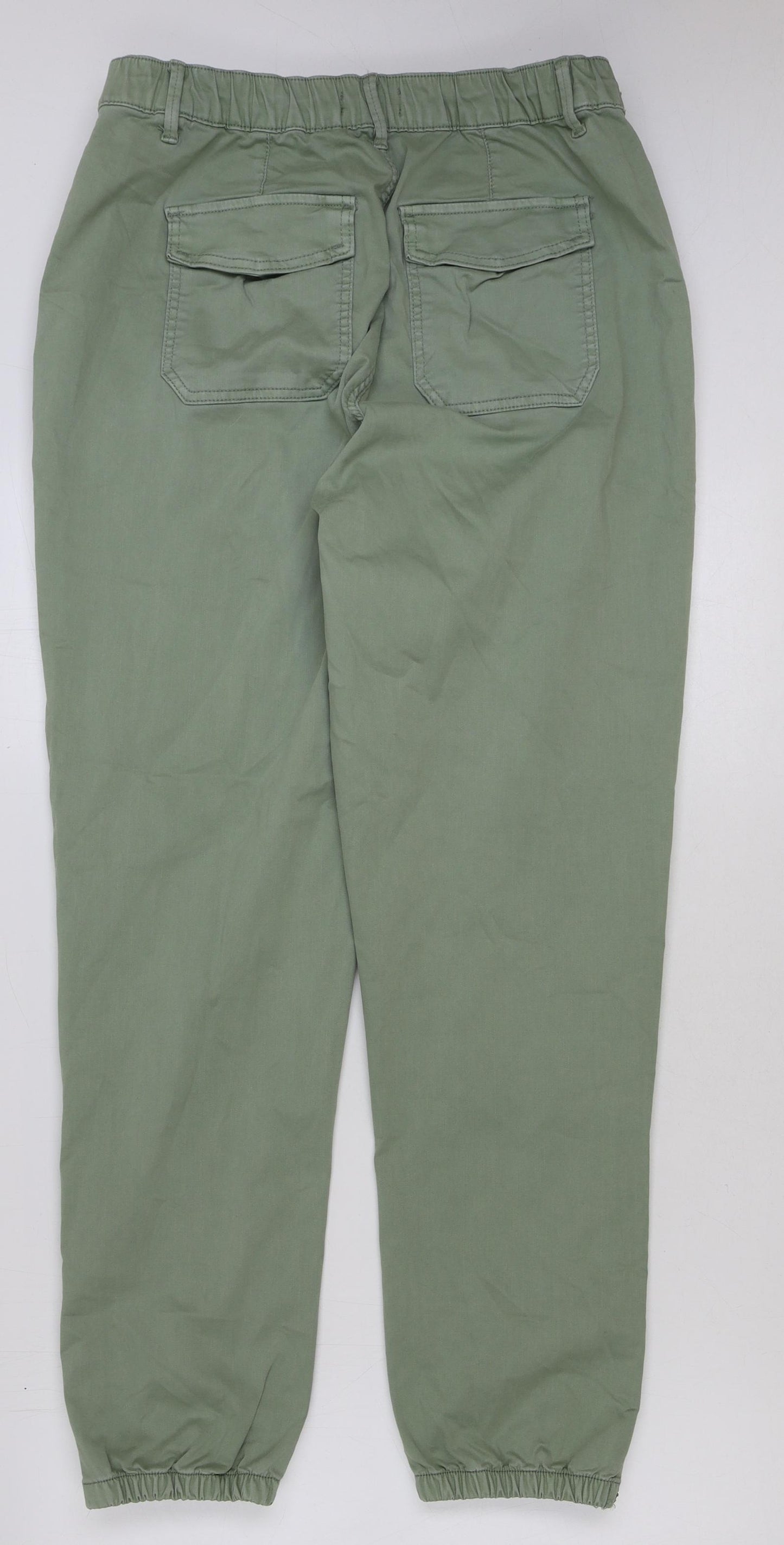 Marks and Spencer Womens Green Cotton Trousers Size 14 L30 in Regular Button