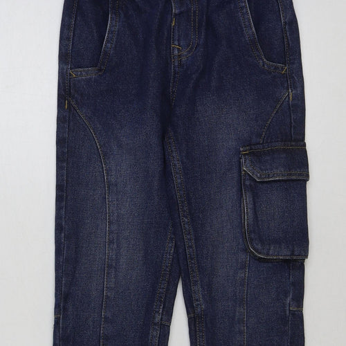 Marks and Spencer Girls Blue Cotton Straight Jeans Size 4-5 Years Regular Button