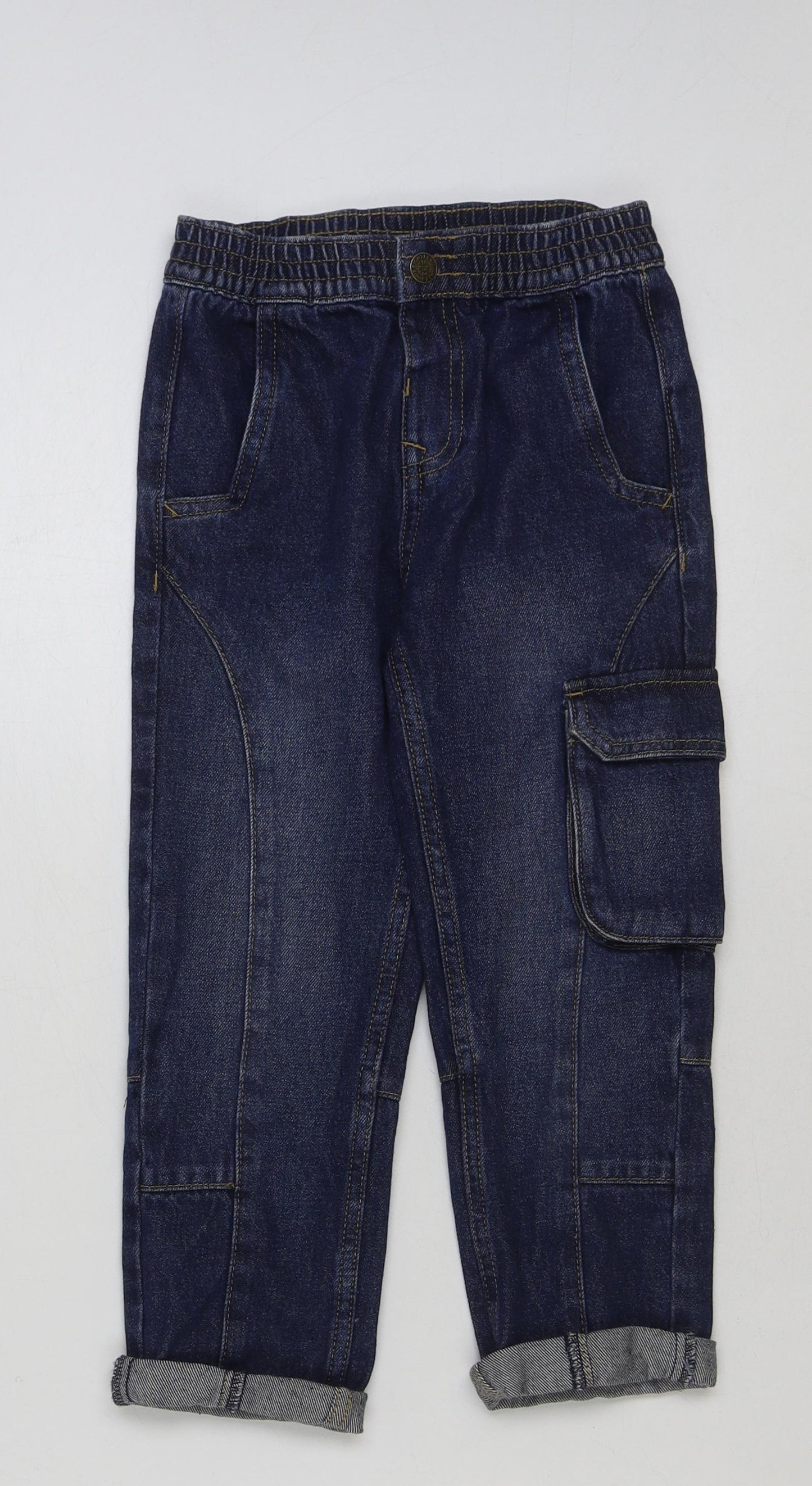 Marks and Spencer Girls Blue Cotton Straight Jeans Size 4-5 Years Regular Button