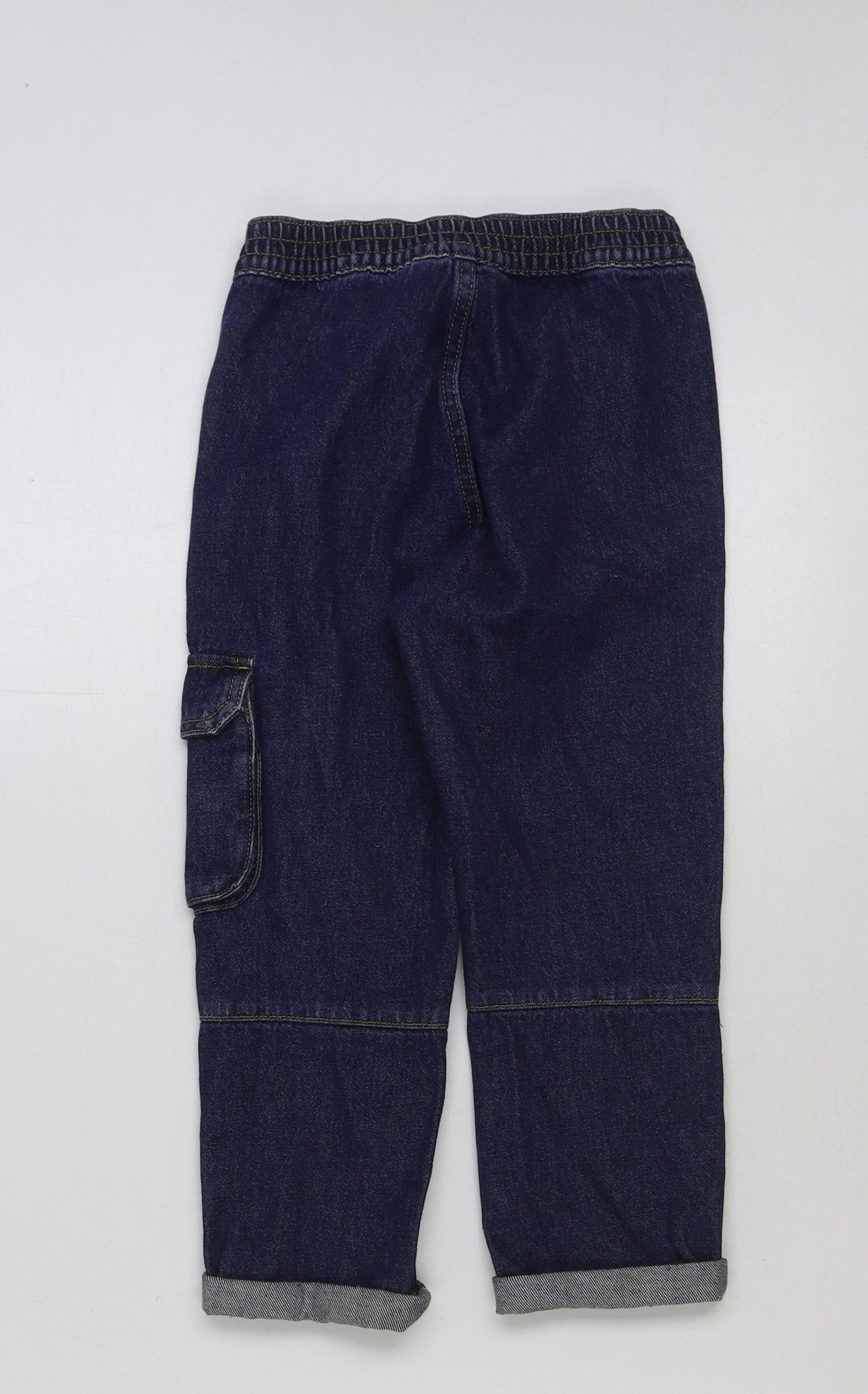 Marks and Spencer Girls Blue Cotton Straight Jeans Size 4-5 Years Regular Button