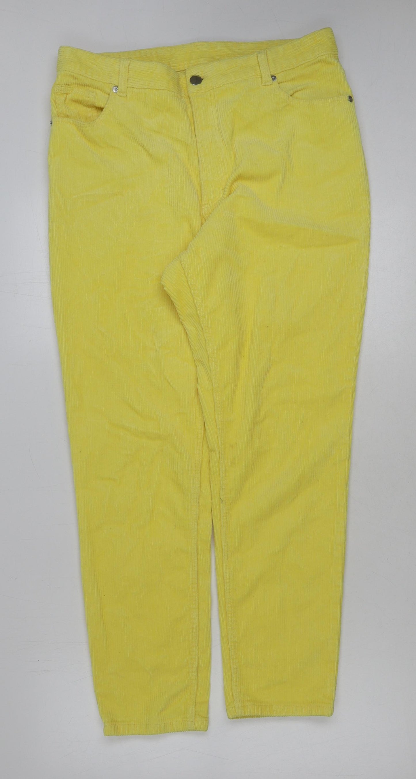 Monki Womens Yellow Cotton Trousers Size 16 L28 in Regular Button