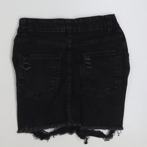 PRETTYLITTLETHING Womens Black Cotton Mini Skirt Size 6 Button