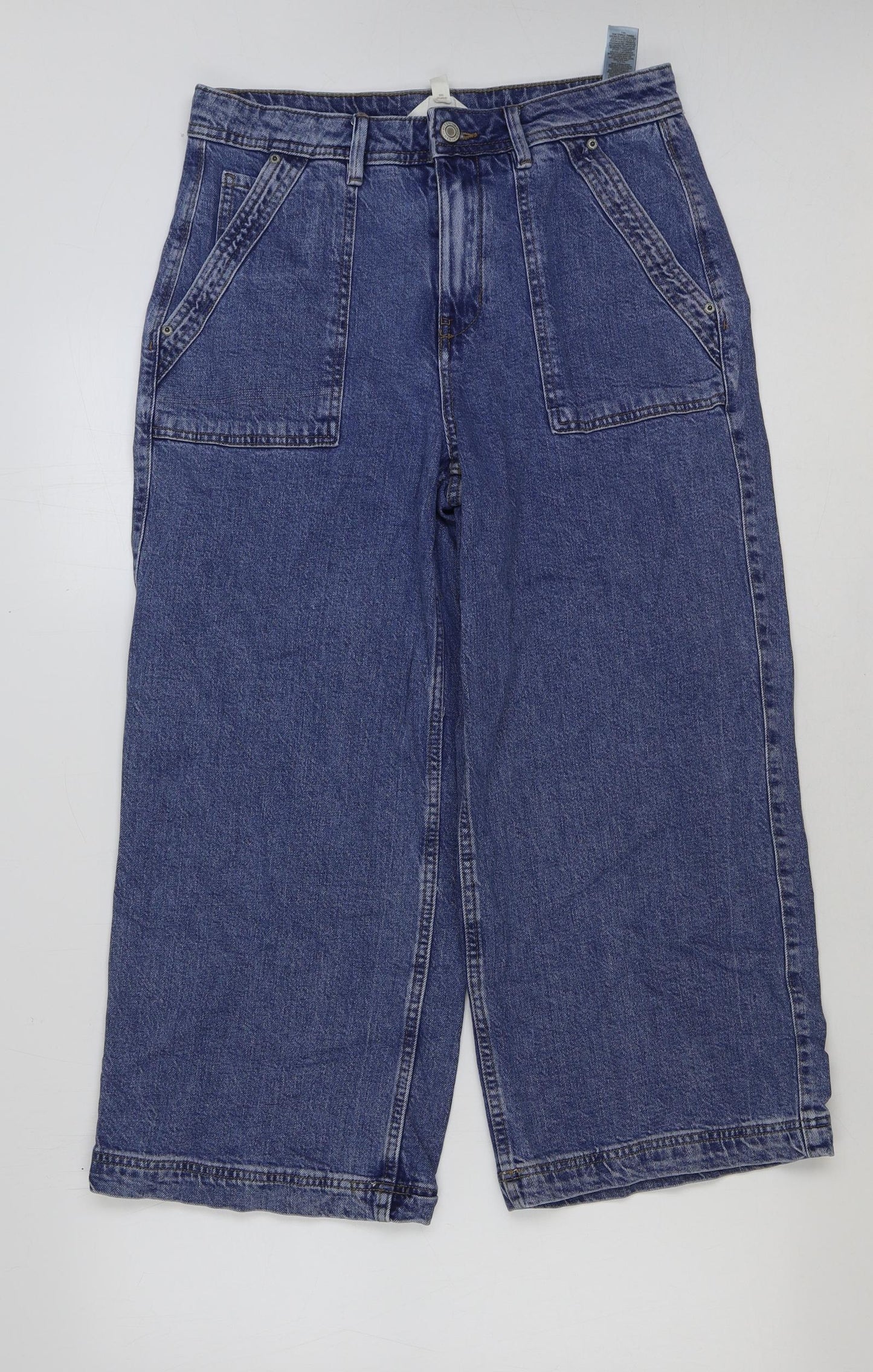 Marks and Spencer Womens Blue Cotton Cropped Jeans Size 12 L24 in Regular Button