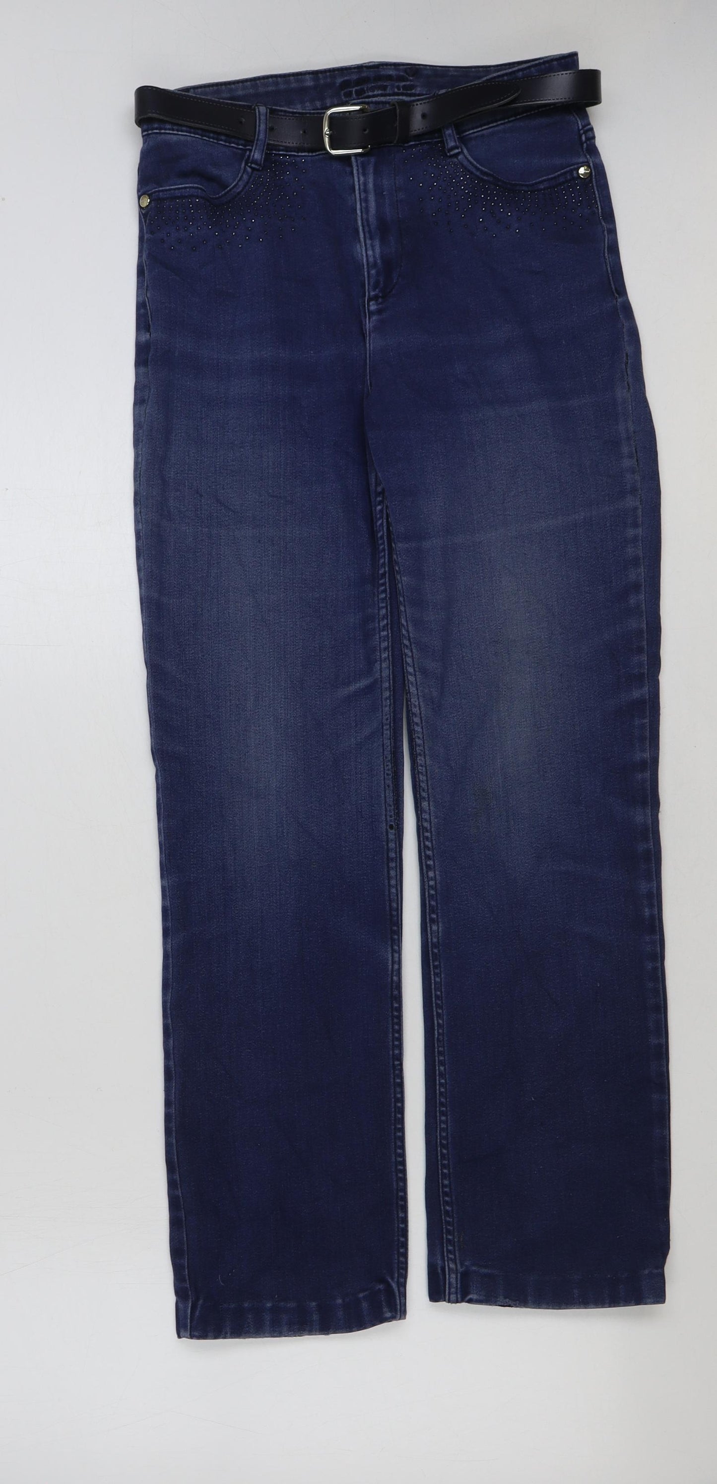 Marks and Spencer Womens Blue Cotton Straight Jeans Size 10 L28 in Regular Button