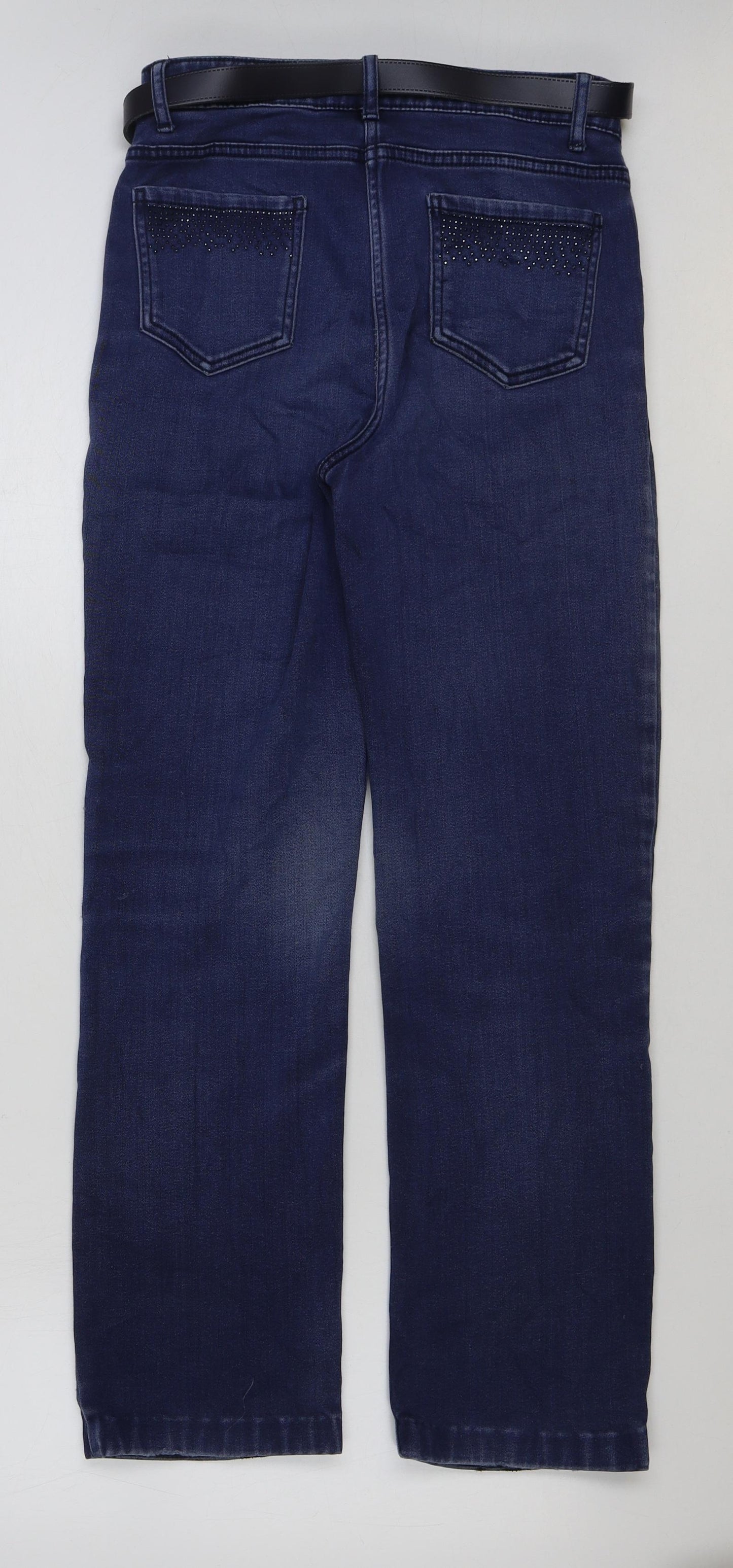 Marks and Spencer Womens Blue Cotton Straight Jeans Size 10 L28 in Regular Button