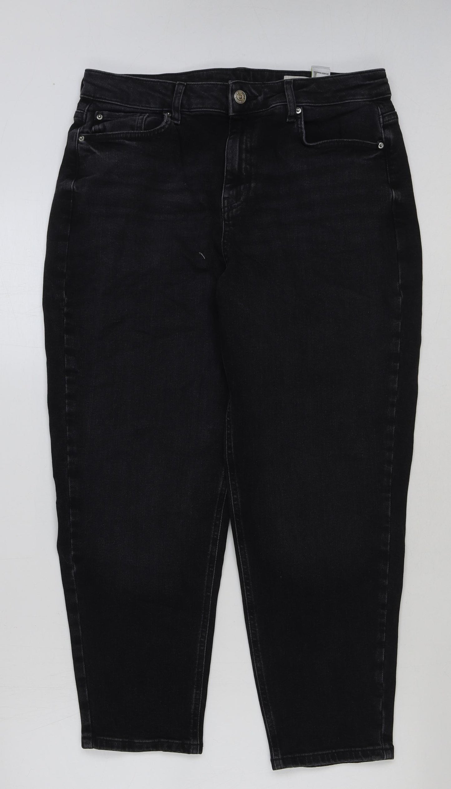 Marks and Spencer Womens Grey Cotton Mom Jeans Size 14 L27 in Regular Button